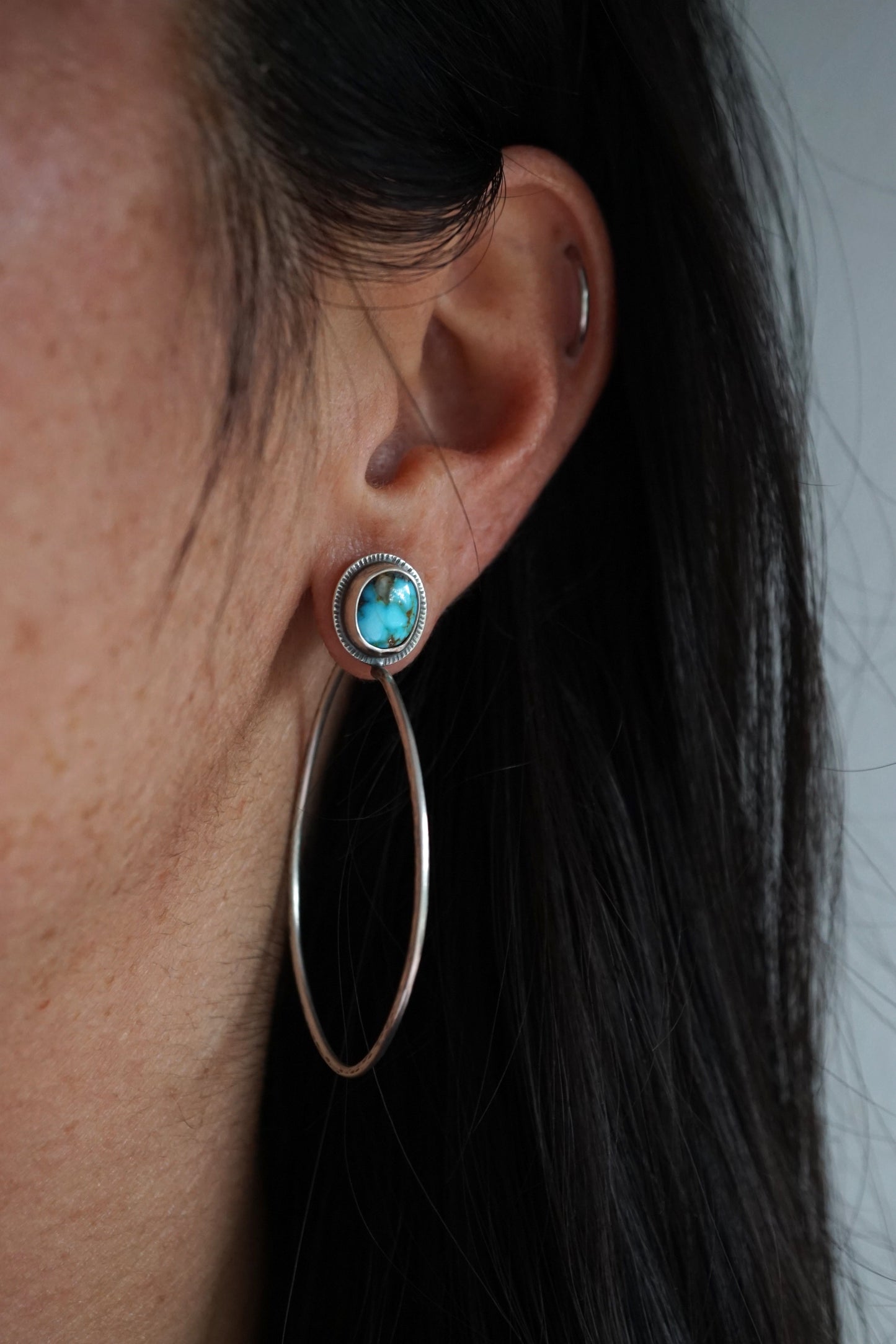 kingman turquoise + silver hoops - SMALL SIZE - Lumenrose