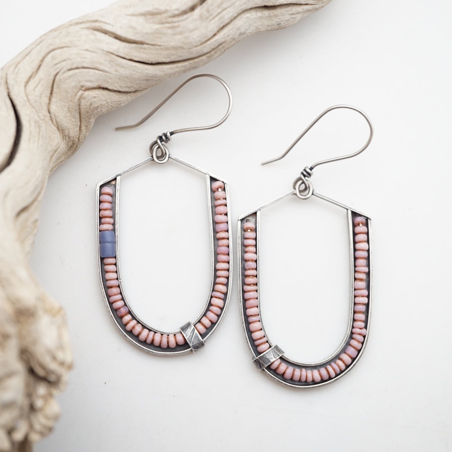 large arc dangles with pink maasai trade beads - Lumenrose