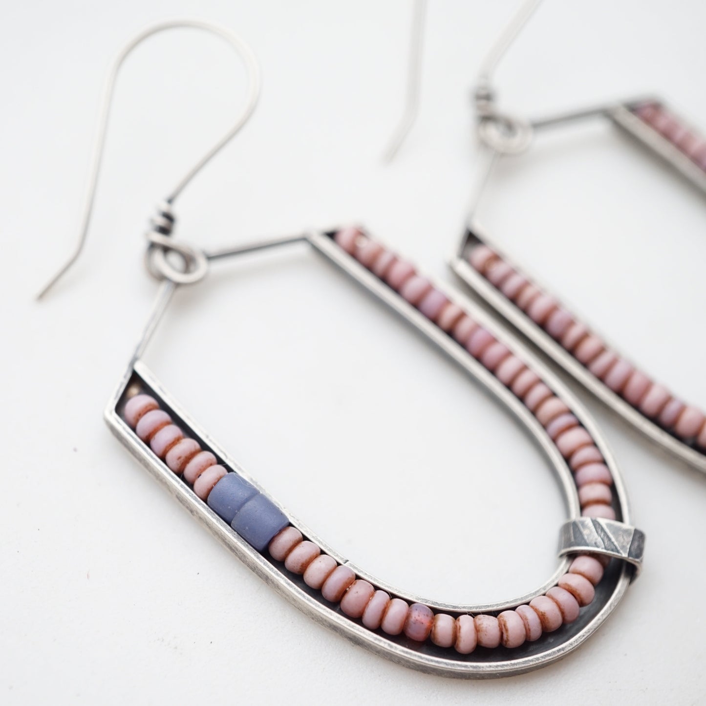 large arc dangles with pink maasai trade beads - Lumenrose