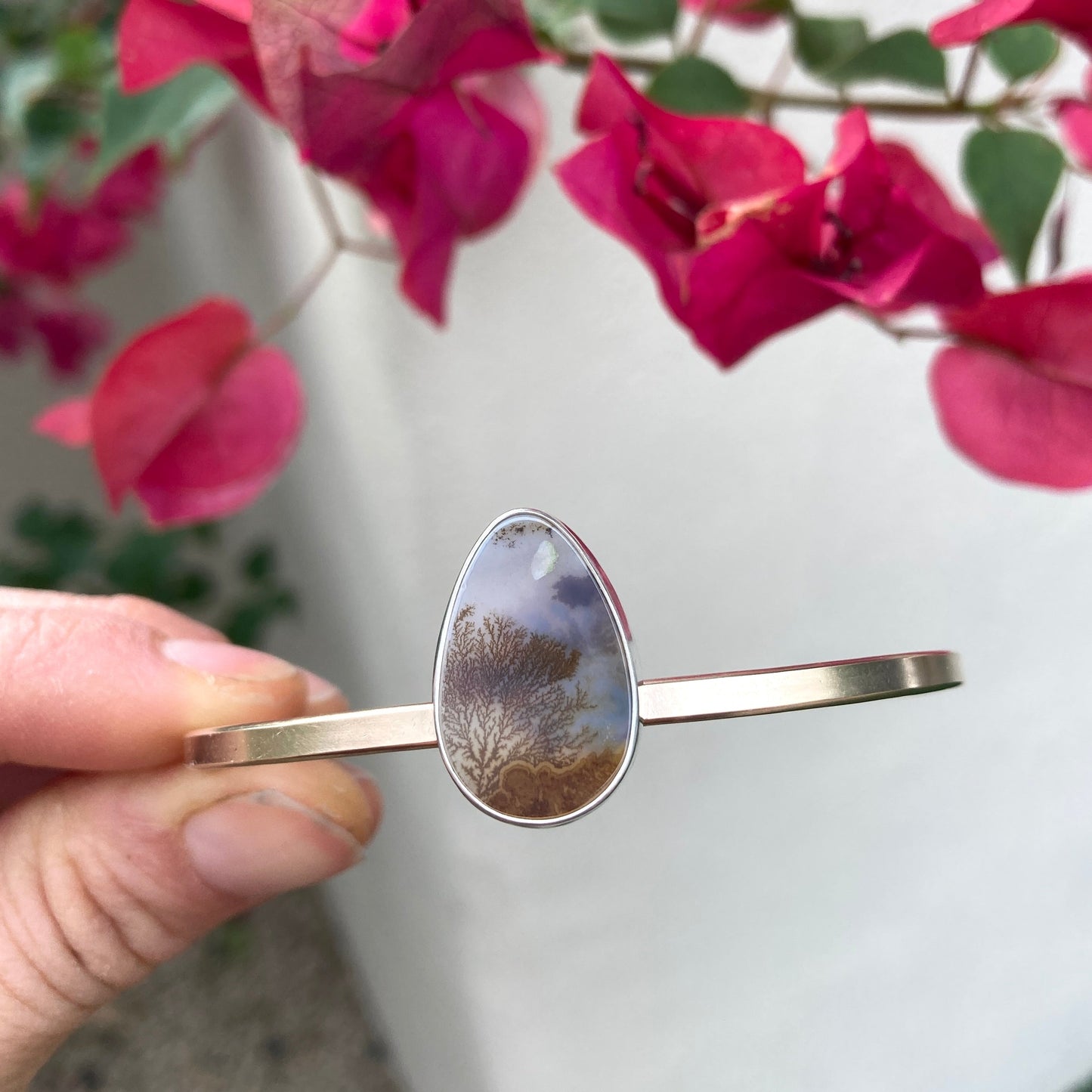 lavender fields cuff #2- dendritic agate + 14k goldfill + sterling - Lumenrose