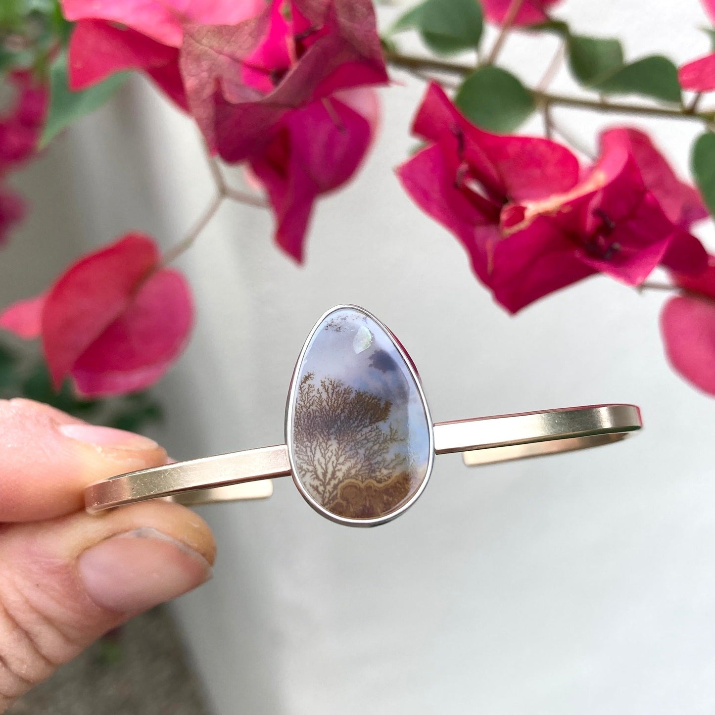 lavender fields cuff #2- dendritic agate + 14k goldfill + sterling - Lumenrose