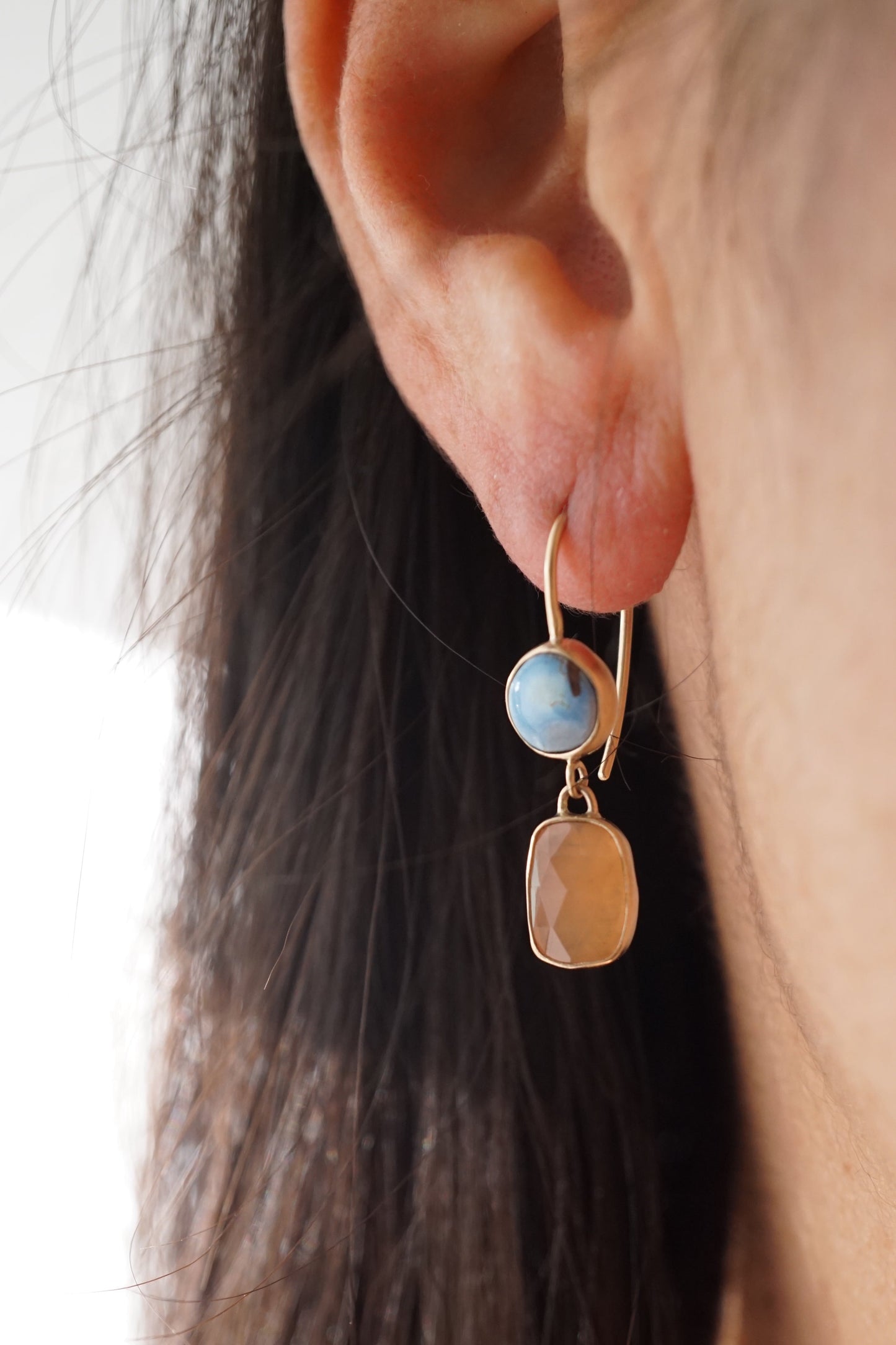lavender turquoise + peach moonstone dangles in 14k gold - Lumenrose