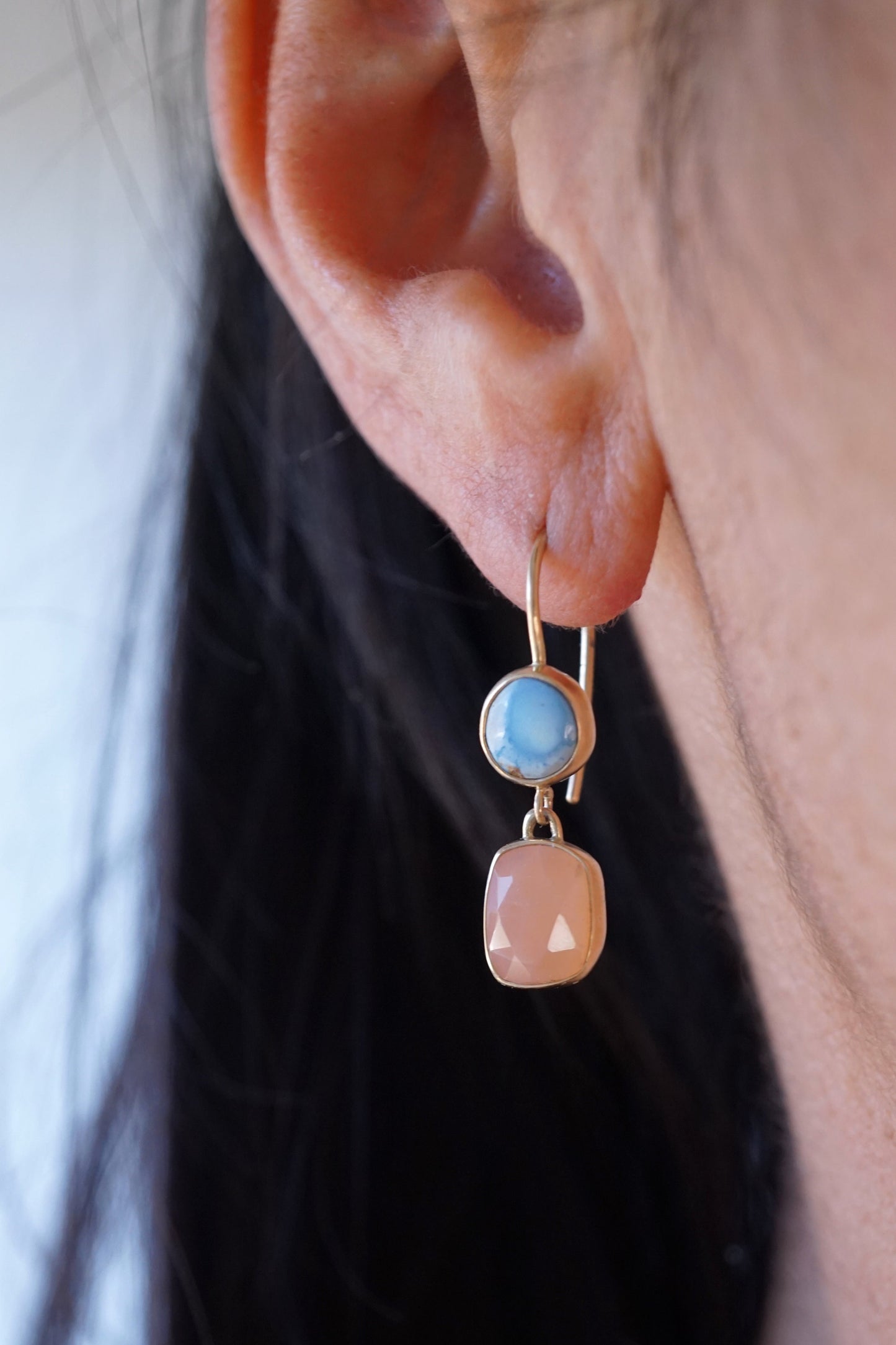 lavender turquoise + peach moonstone dangles in 14k gold - Lumenrose