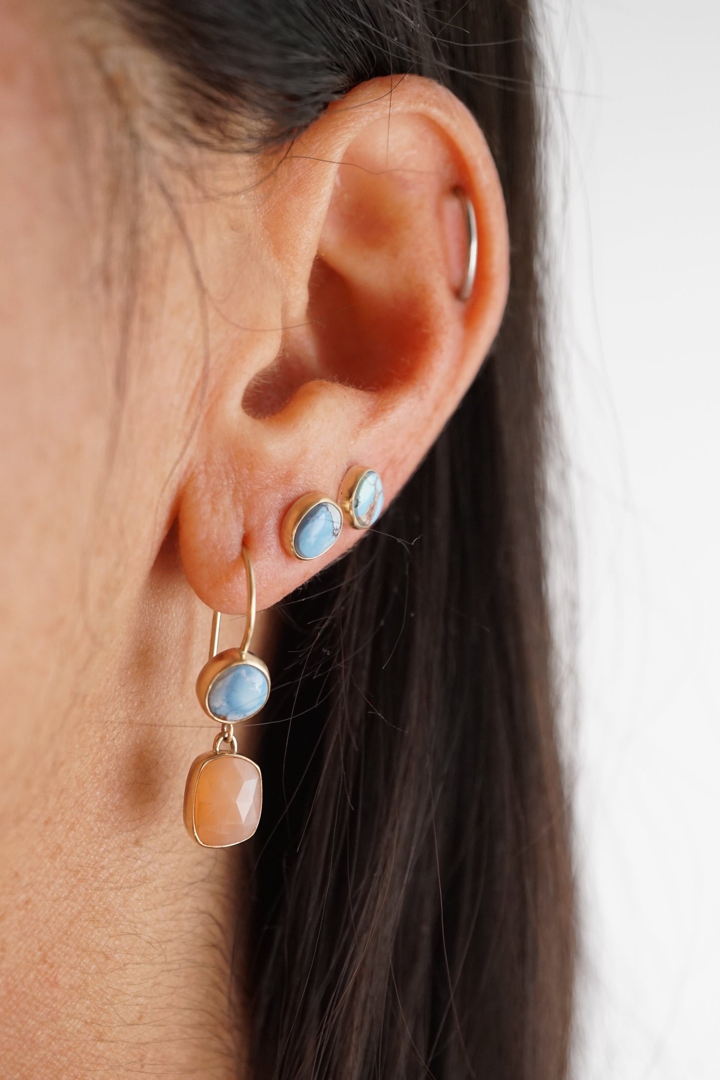 lavender turquoise + peach moonstone dangles in 14k gold - Lumenrose