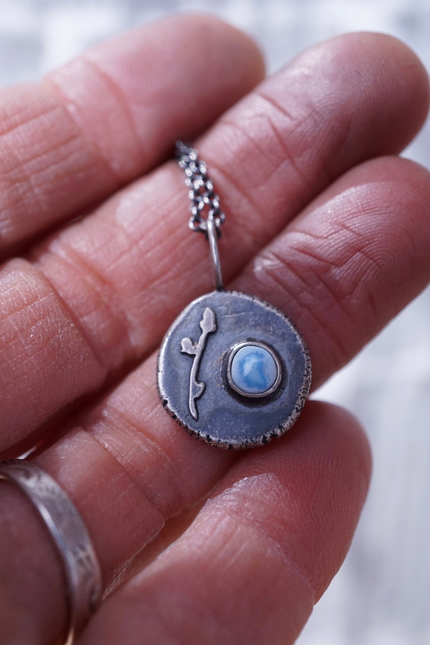 lavender turquoise pebble necklace with budding branch - Lumenrose