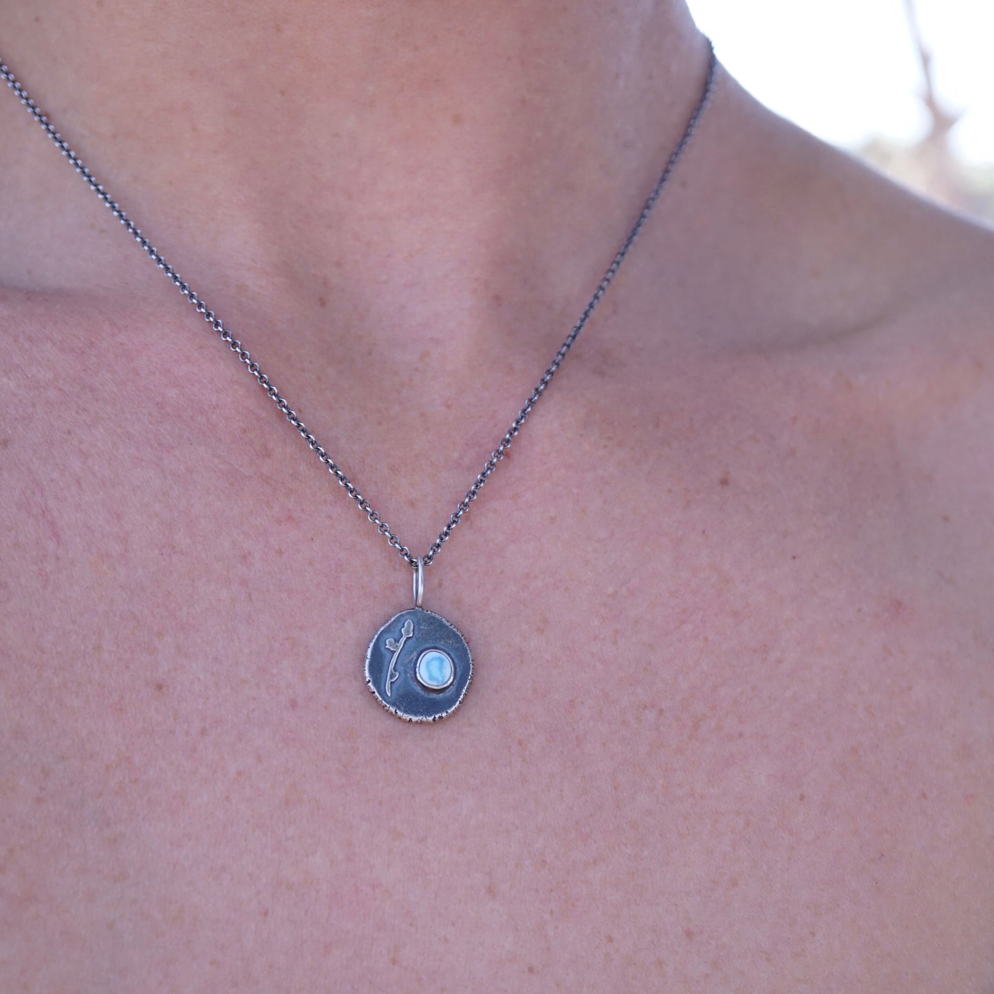 lavender turquoise pebble necklace with budding branch - Lumenrose