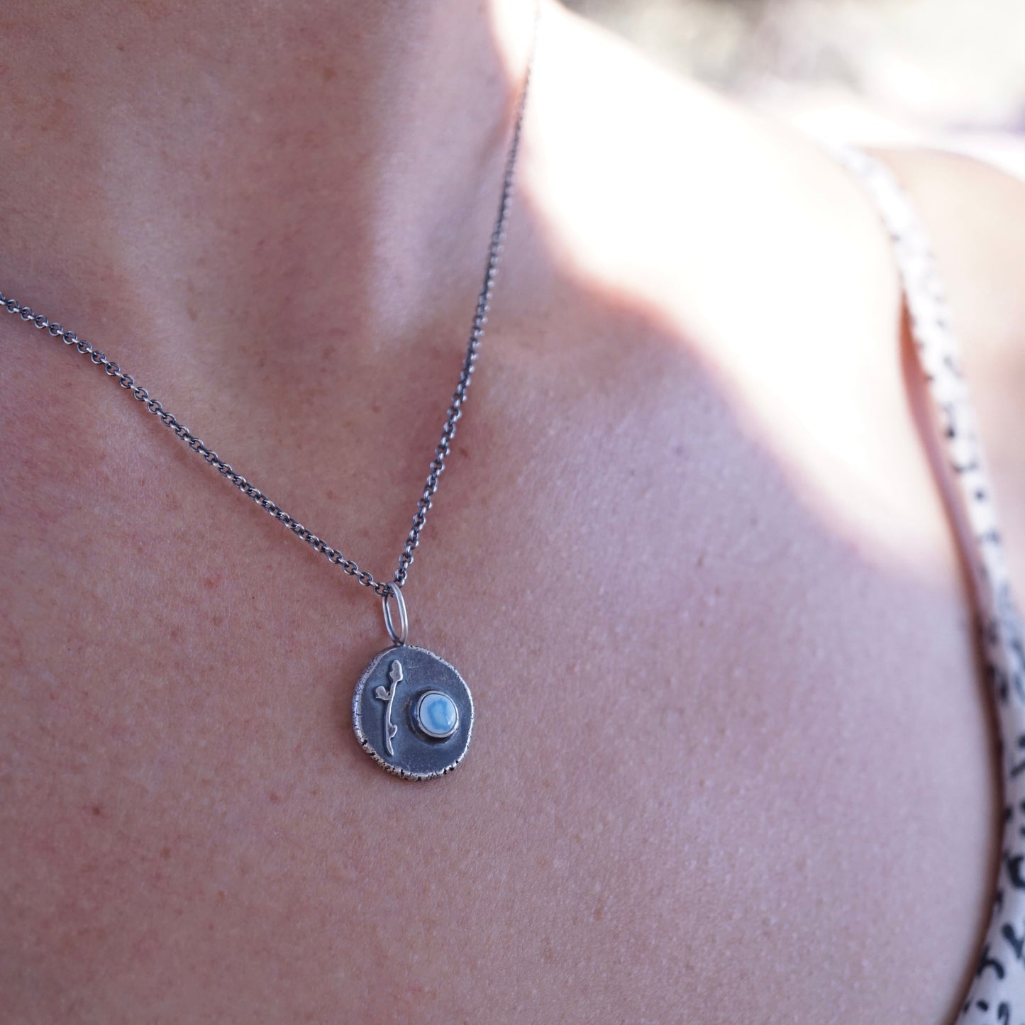 lavender turquoise pebble necklace with budding branch - Lumenrose