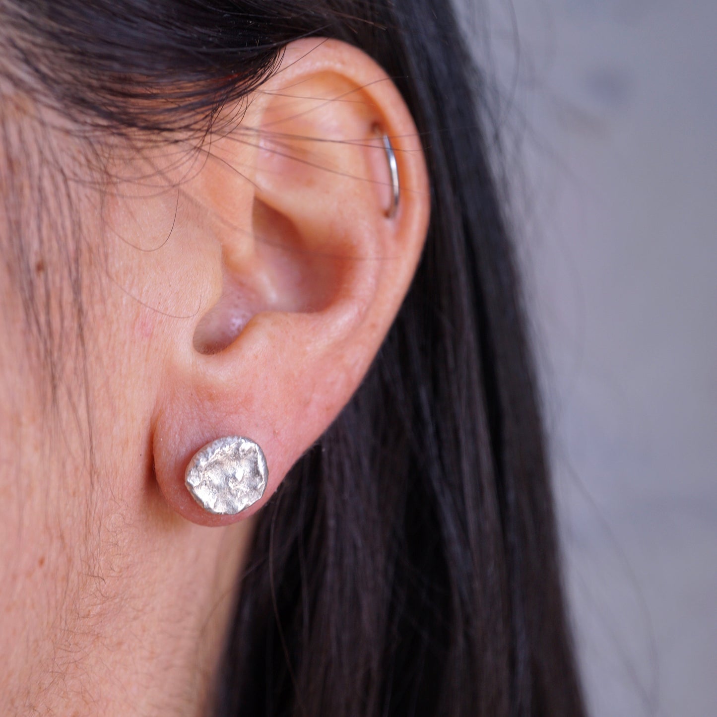 liquid silver drop studs - large - Lumenrose