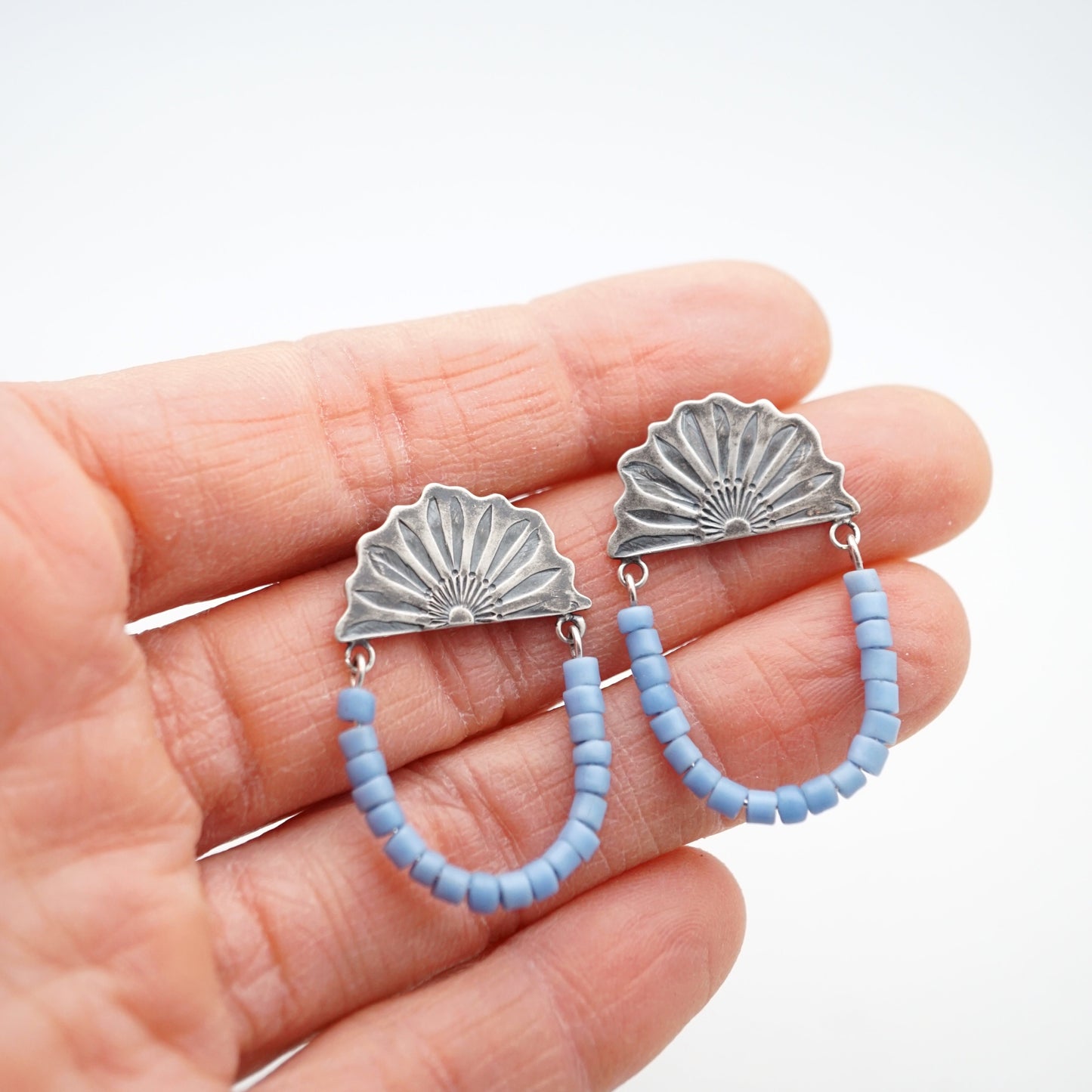 MADE-TO-ORDER flower petal beaded stud dangles - pink or periwinkle - Lumenrose