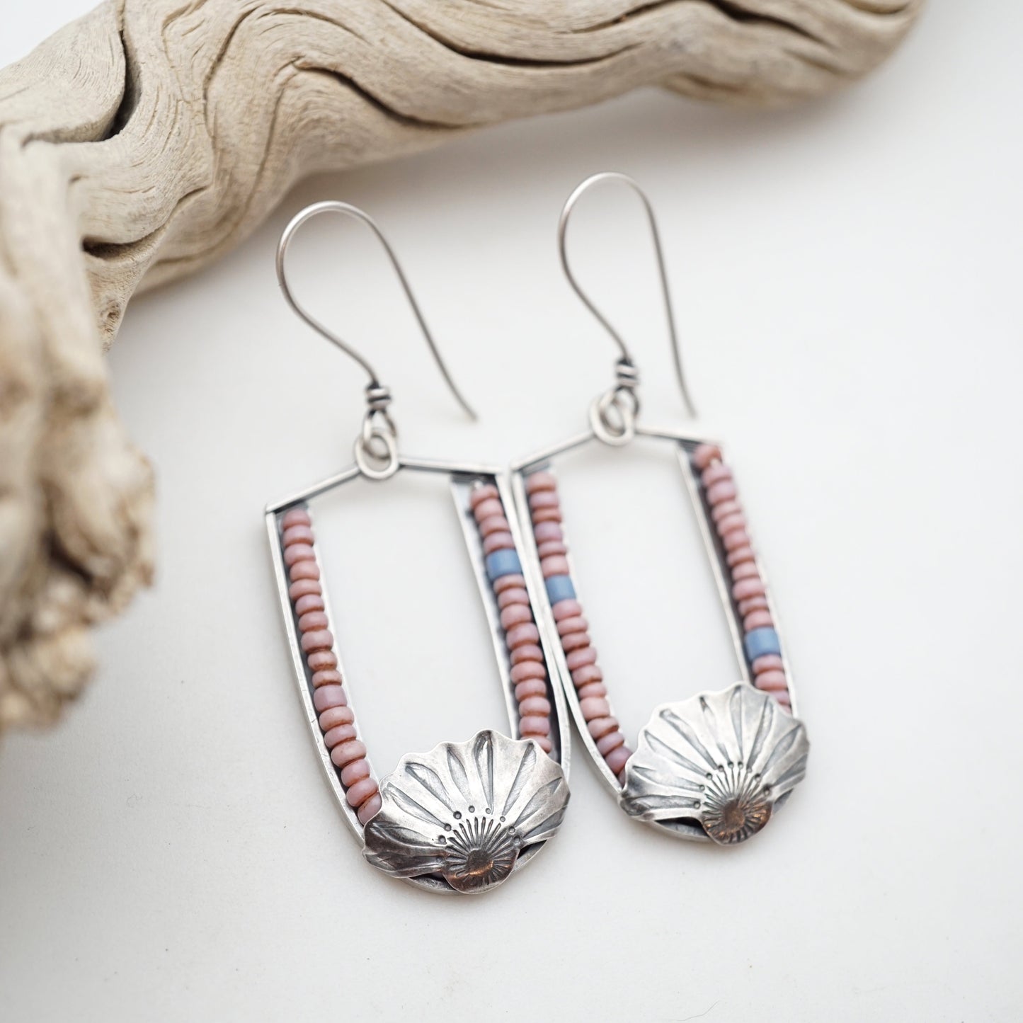 medium arc dangles with pink maasai trade beads - Lumenrose