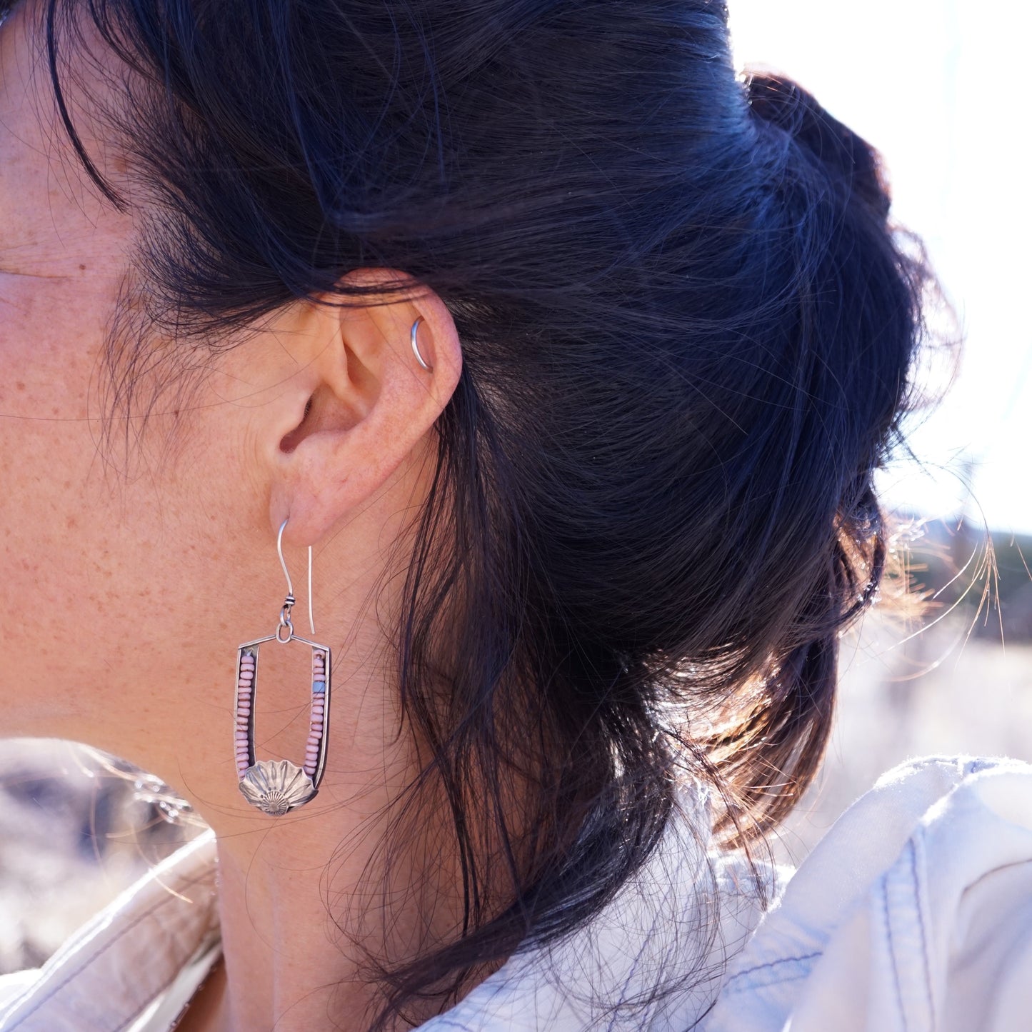 medium arc dangles with pink maasai trade beads - Lumenrose