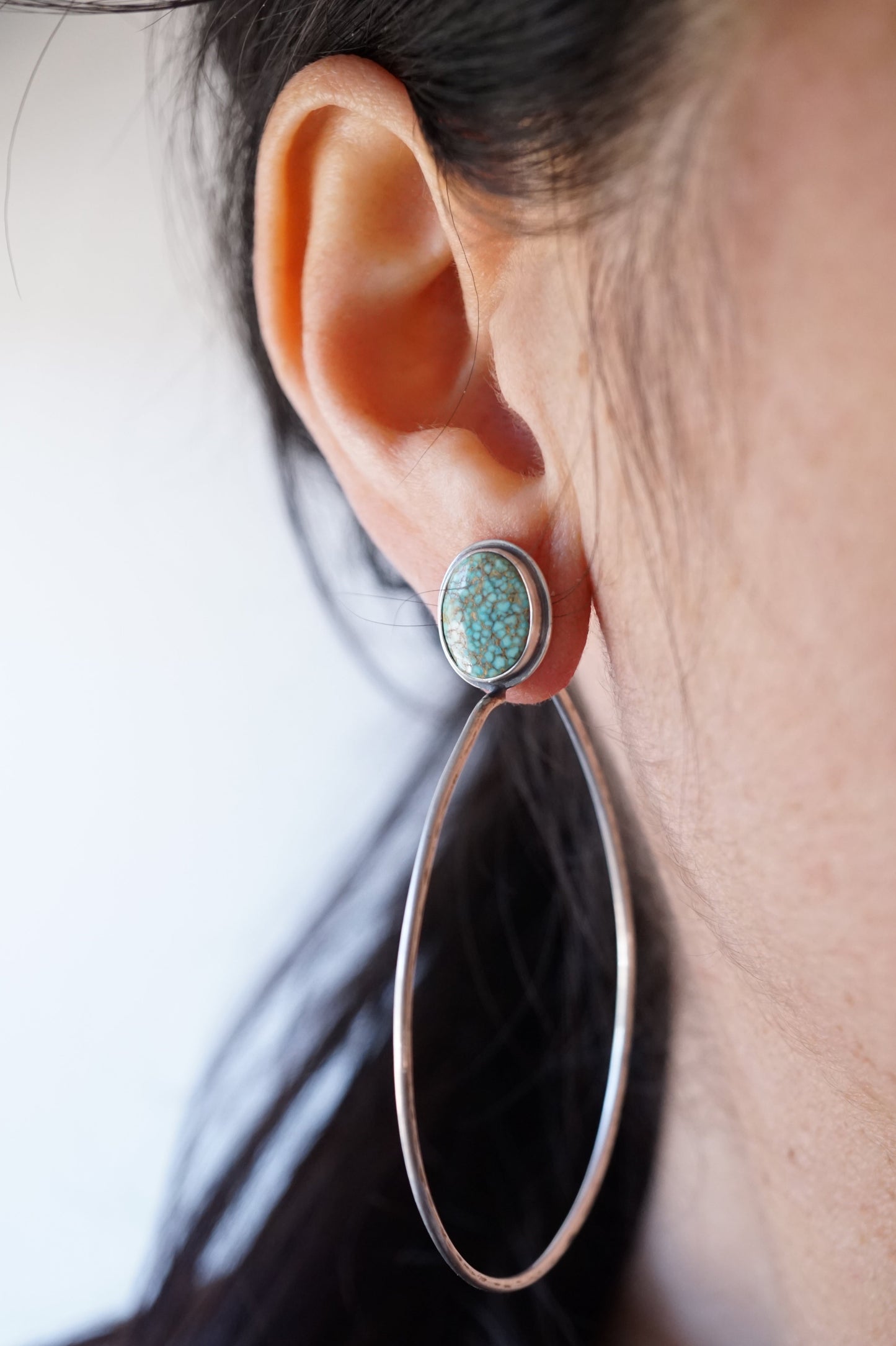 microweb turquoise mountain turquoise + silver hoops - Lumenrose