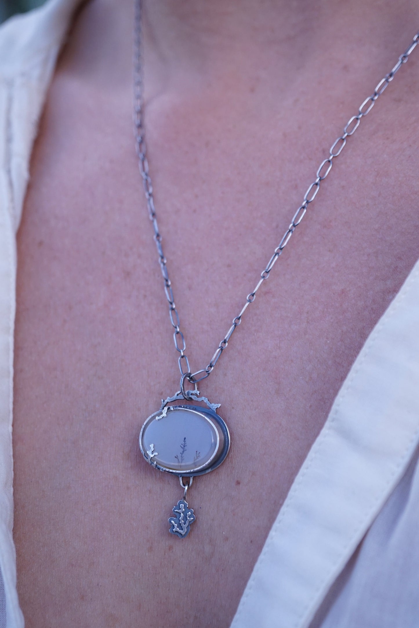 narmada river dendritic agate necklace with dendrite charm - Lumenrose