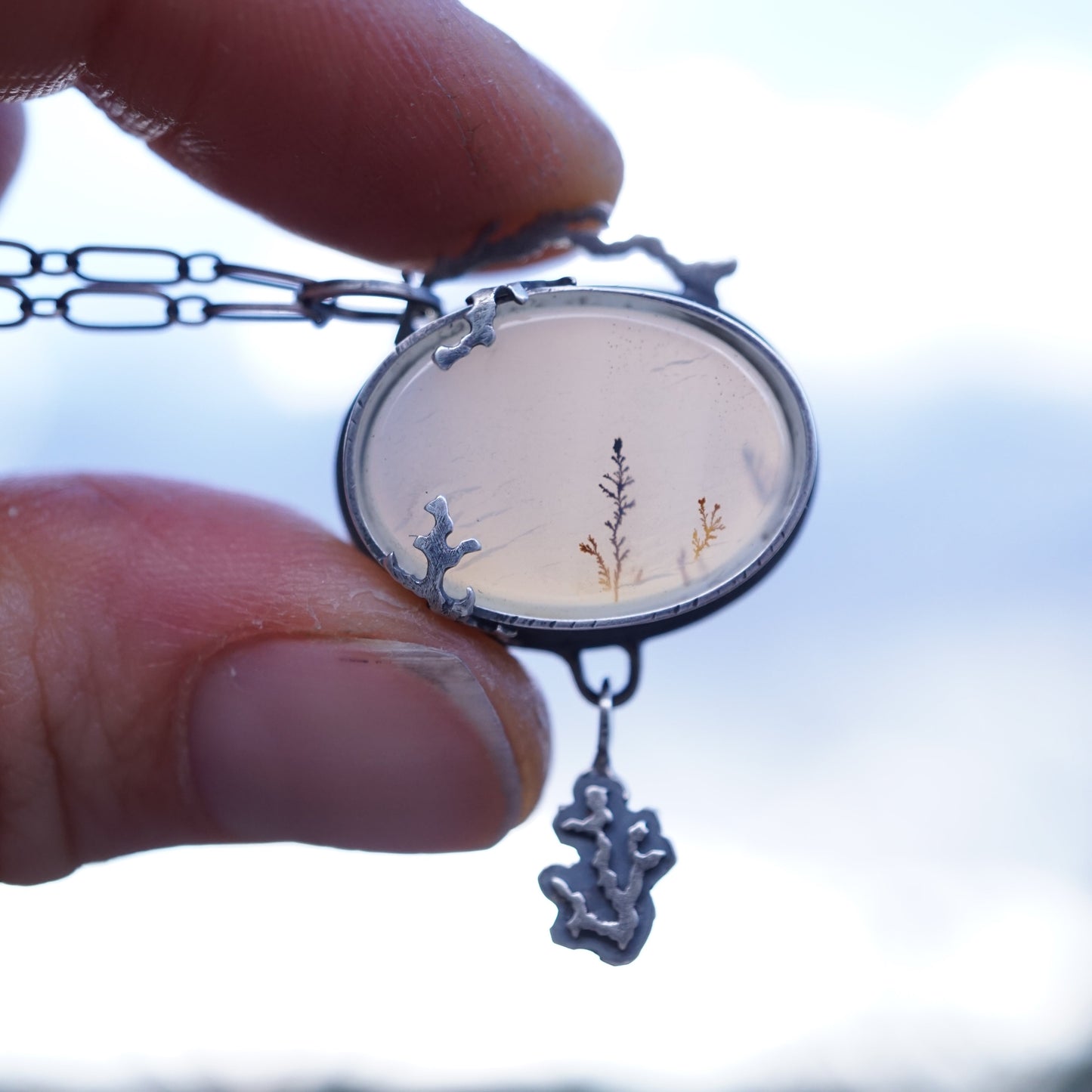 narmada river dendritic agate necklace with dendrite charm - Lumenrose