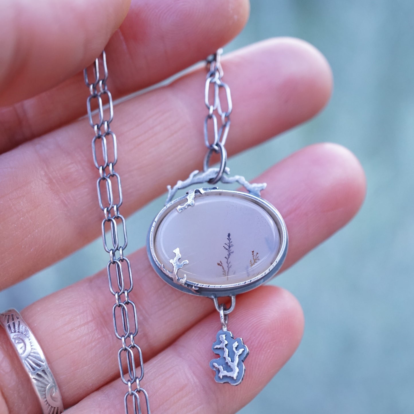 narmada river dendritic agate necklace with dendrite charm - Lumenrose