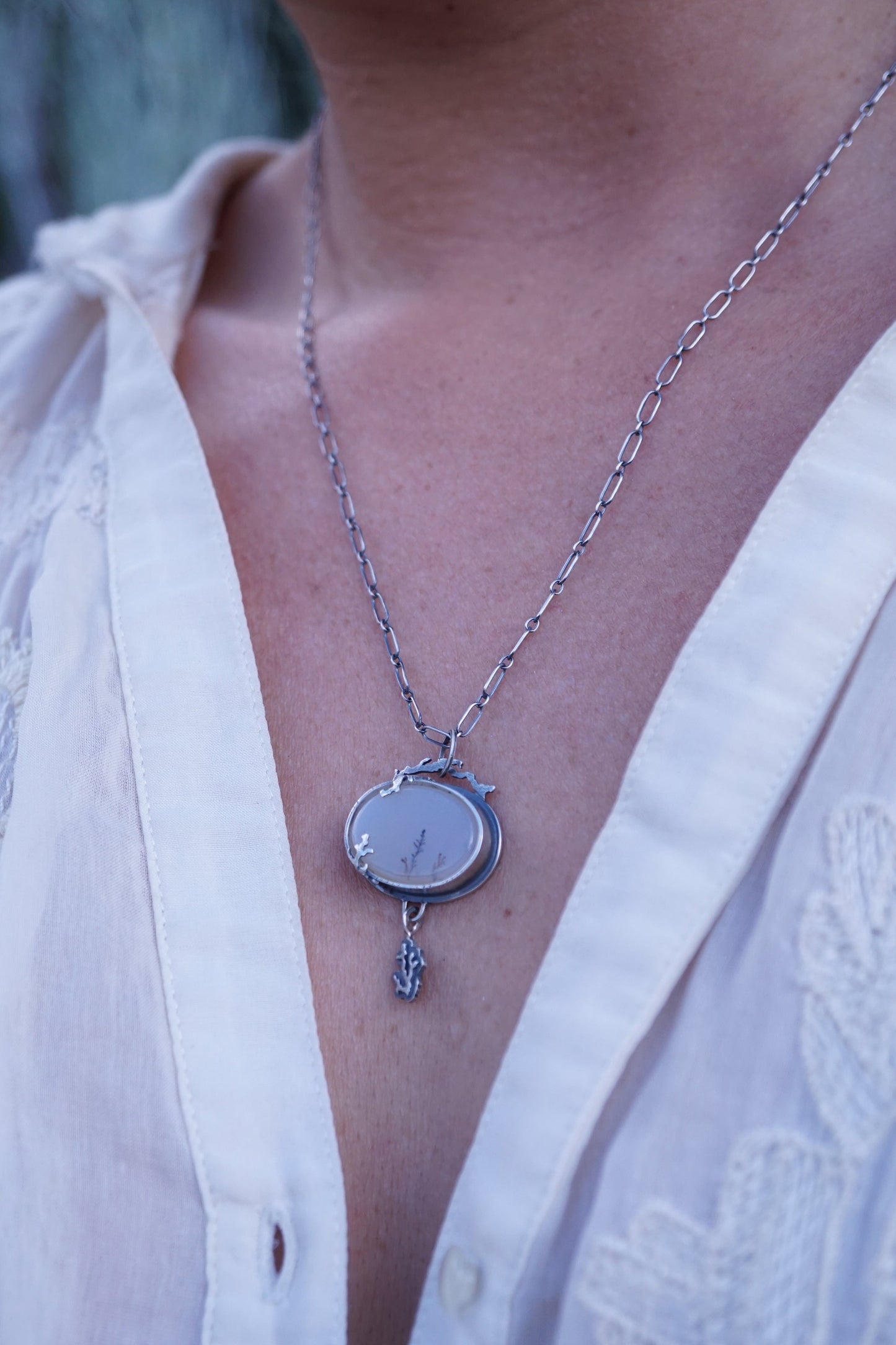 narmada river dendritic agate necklace with dendrite charm - Lumenrose