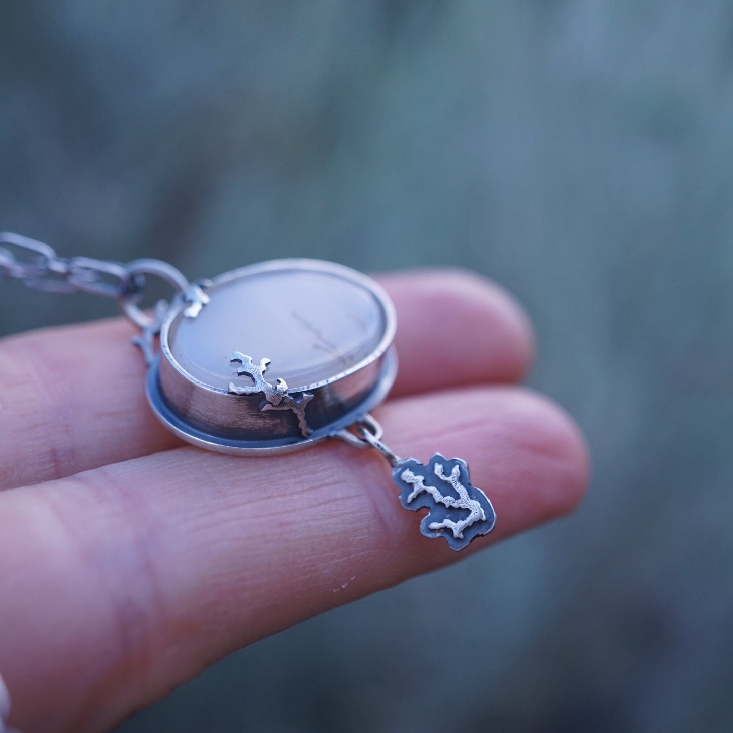 narmada river dendritic agate necklace with dendrite charm - Lumenrose