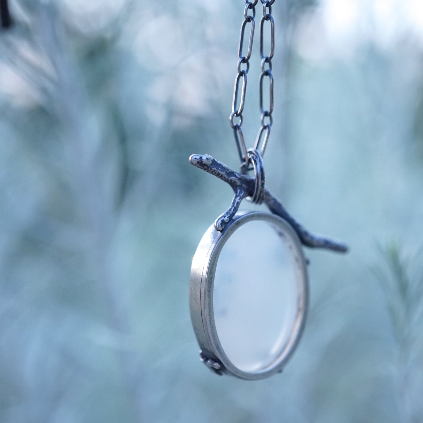 narmada river dendritic agate necklace with twig bale - Lumenrose