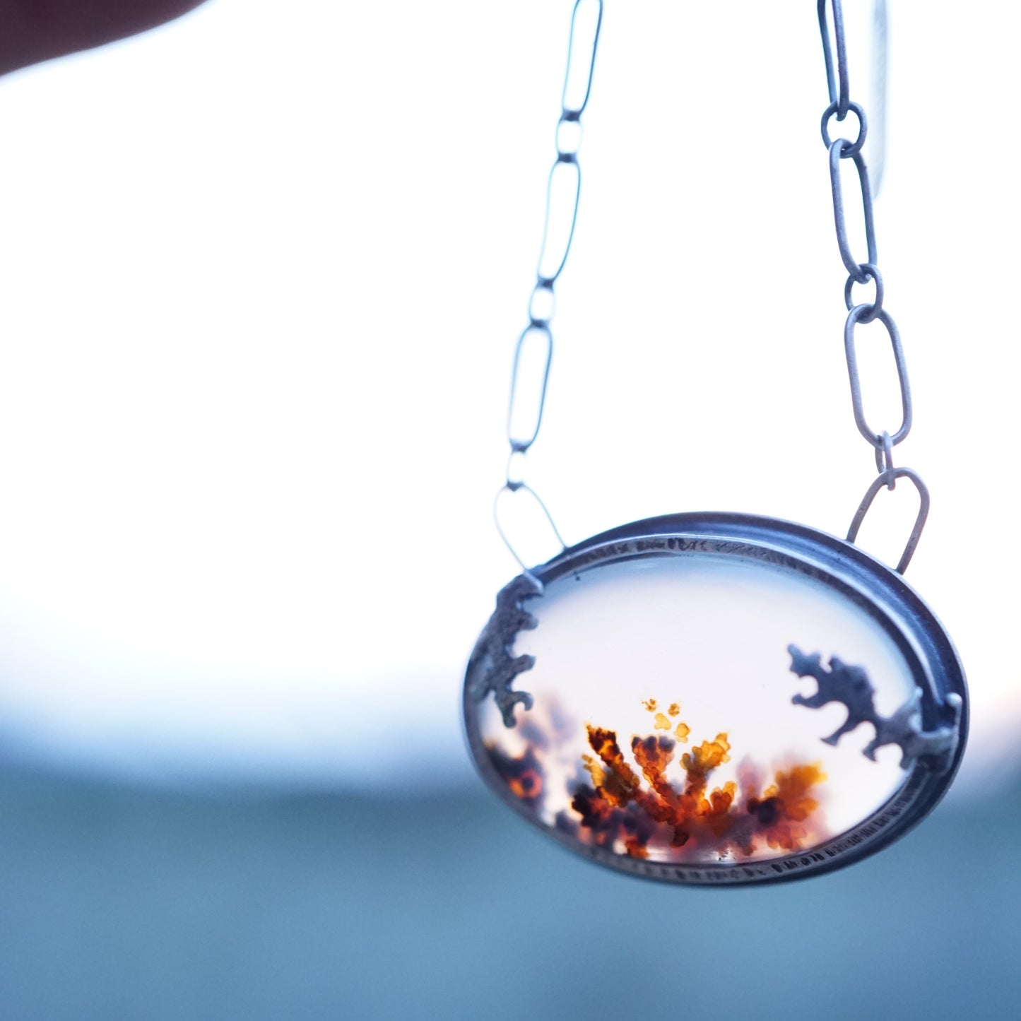 narmada river dendritic agate simple oval necklace - Lumenrose