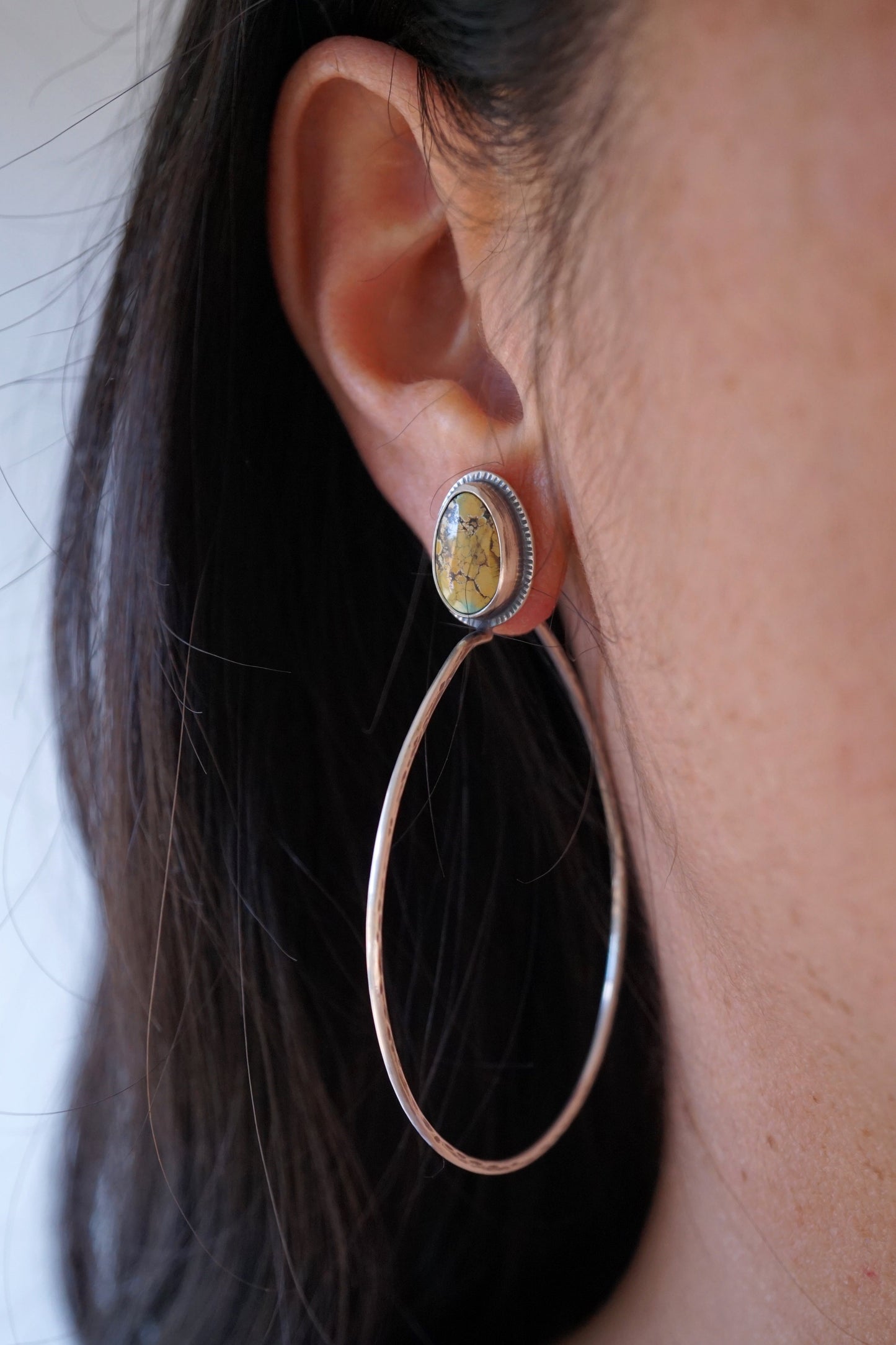 ochre blue moon turquoise + silver hoops - Lumenrose