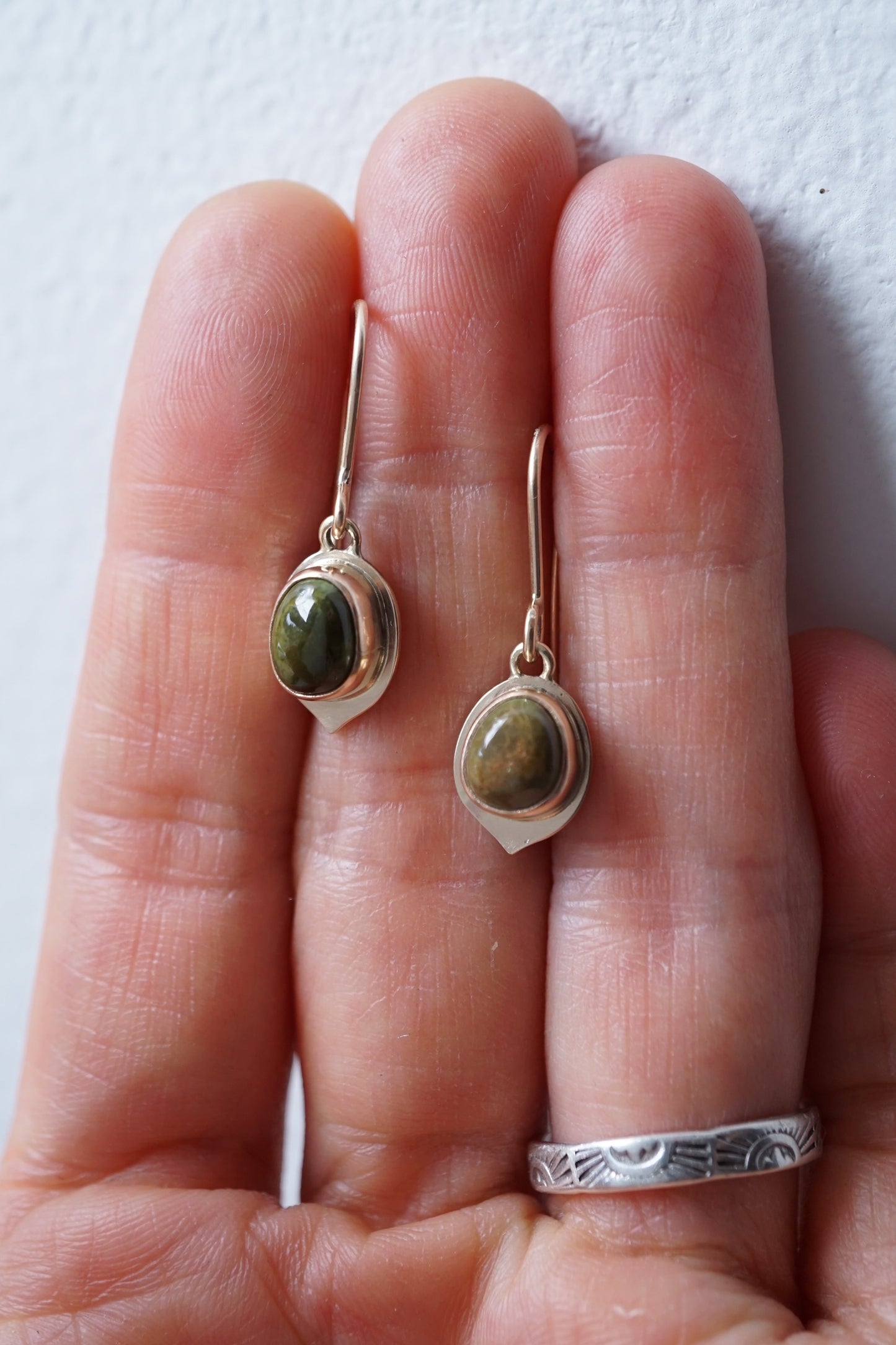 olive brown royston turquoise + 14k goldfill teardrop dangle earrings - Lumenrose