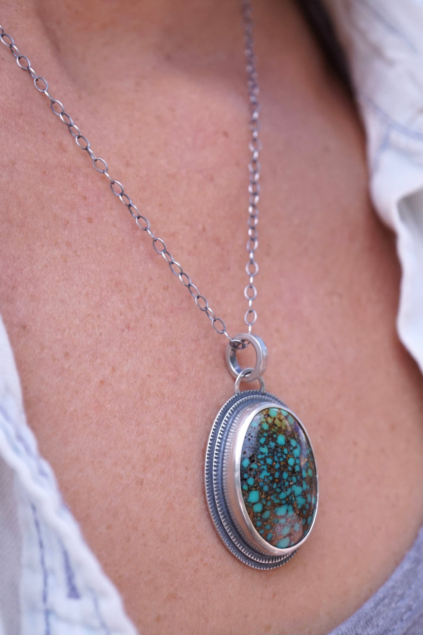 oval necklace with turquoise from patagonia, arizona - Lumenrose