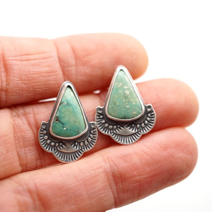 pale green chinese turquoise studs with stamping - Lumenrose