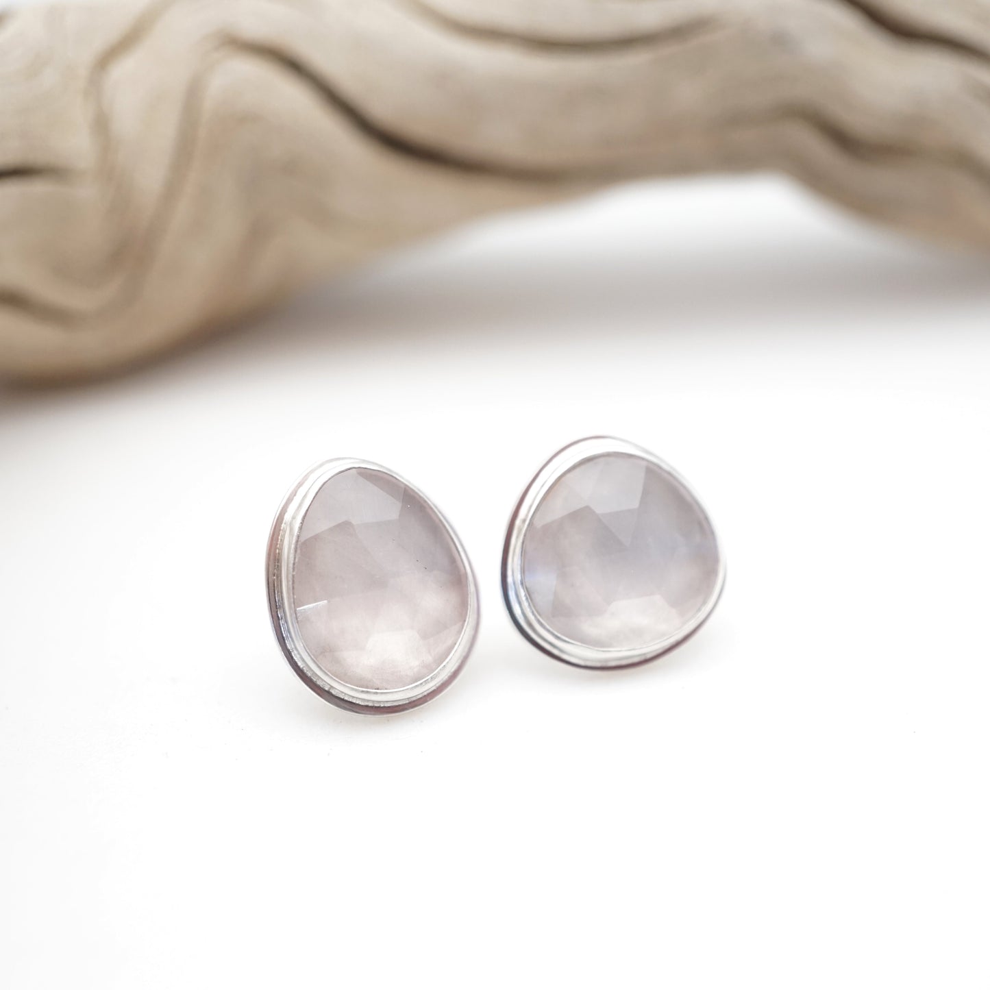 pale rose quartz large studs - Lumenrose