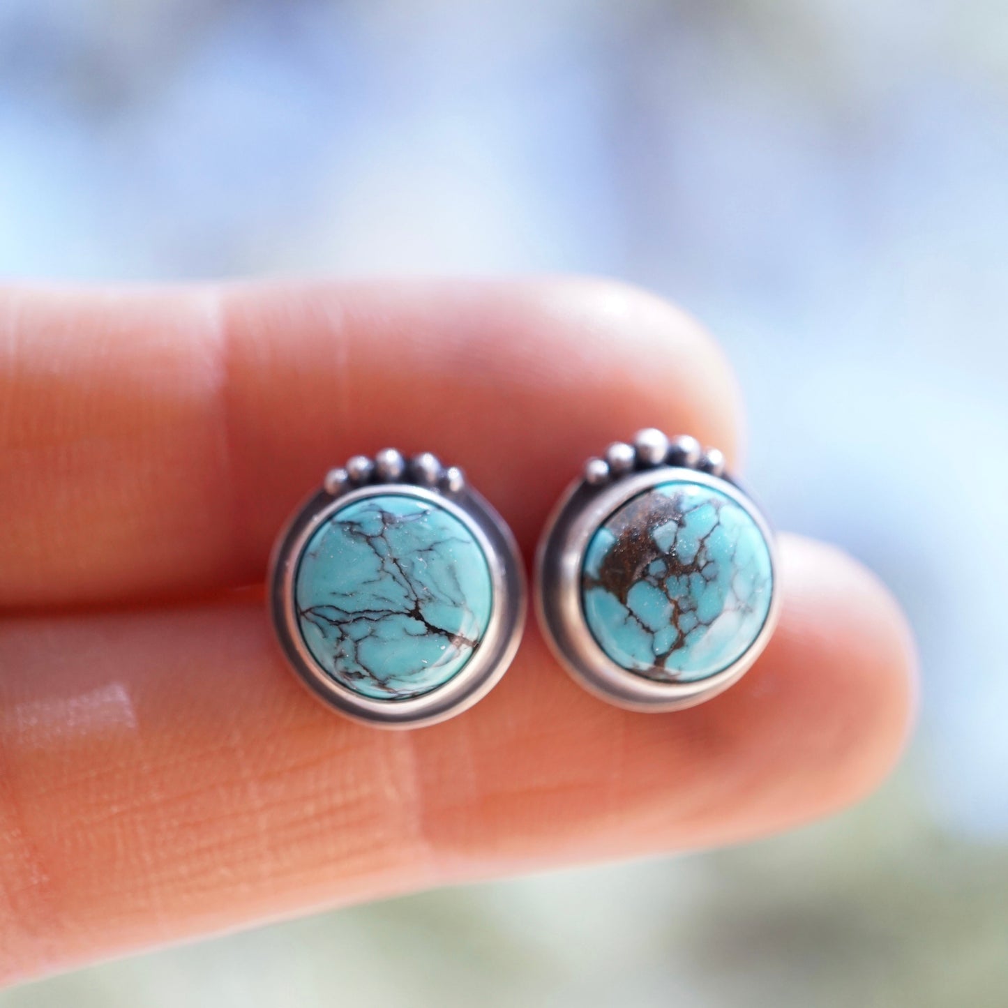 pastel blue moon turquoise circle studs - Lumenrose