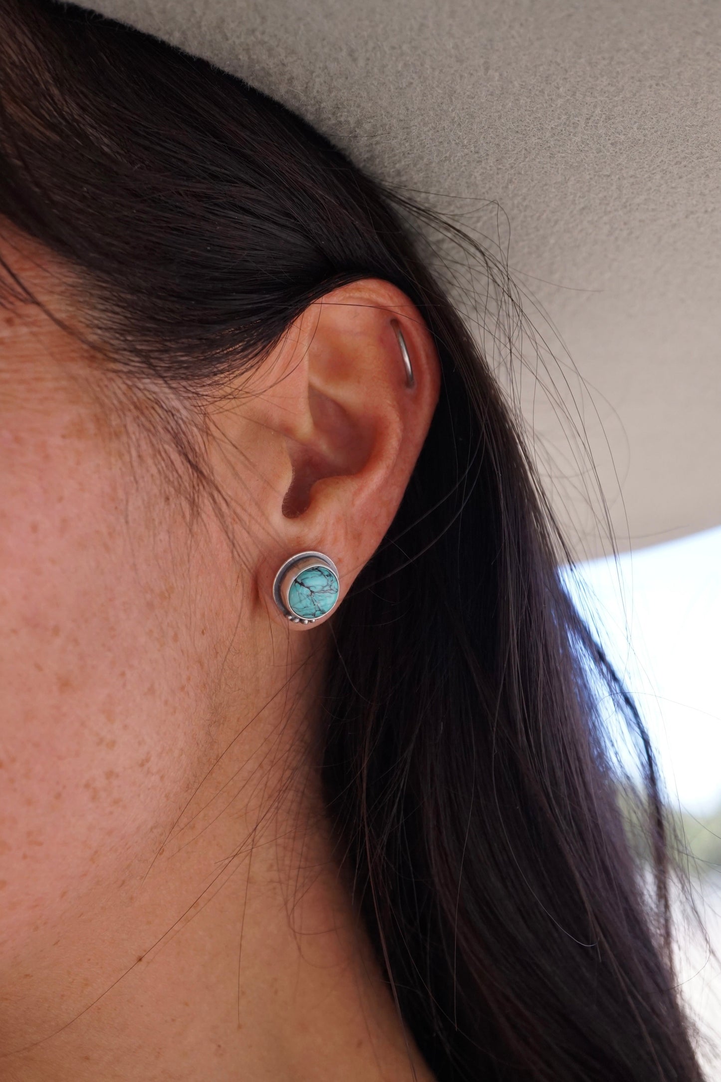 pastel blue moon turquoise circle studs - Lumenrose