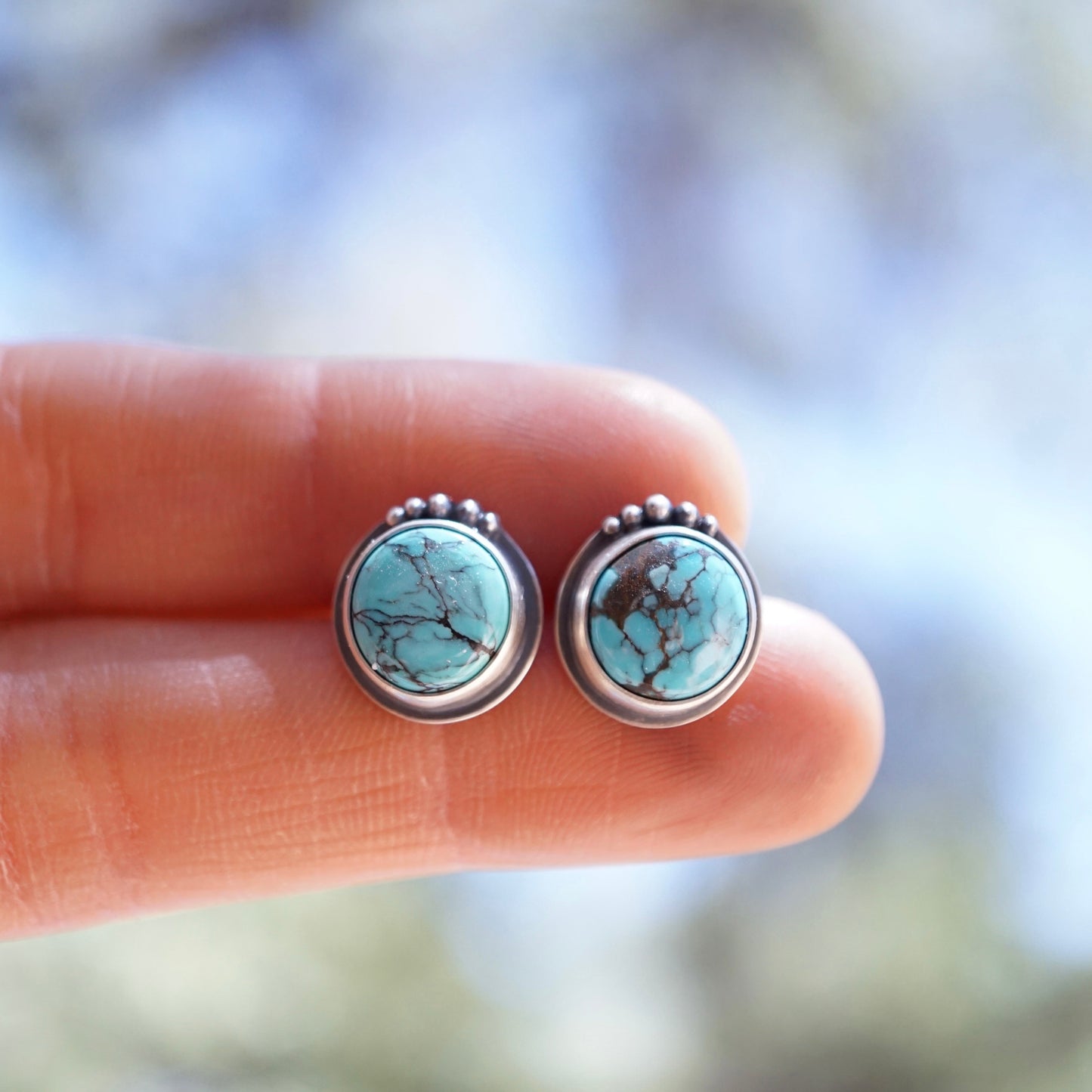 pastel blue moon turquoise circle studs - Lumenrose