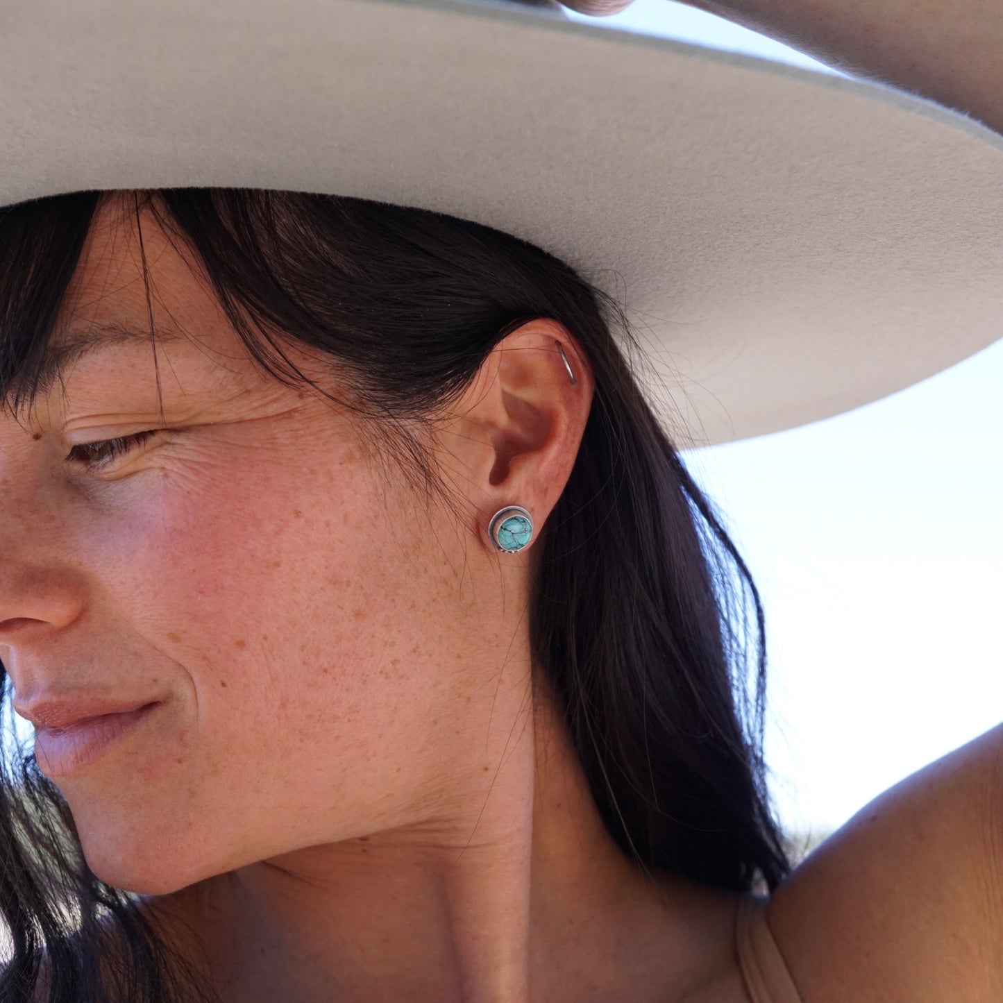 pastel blue moon turquoise circle studs - Lumenrose