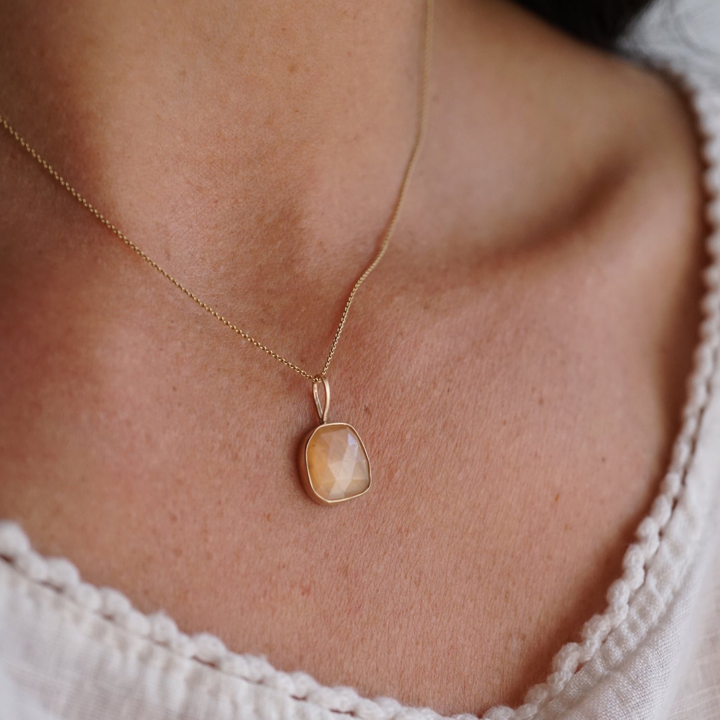 peach moonstone pendant in 14k gold + silver - NO CHAIN INCLUDED - Lumenrose