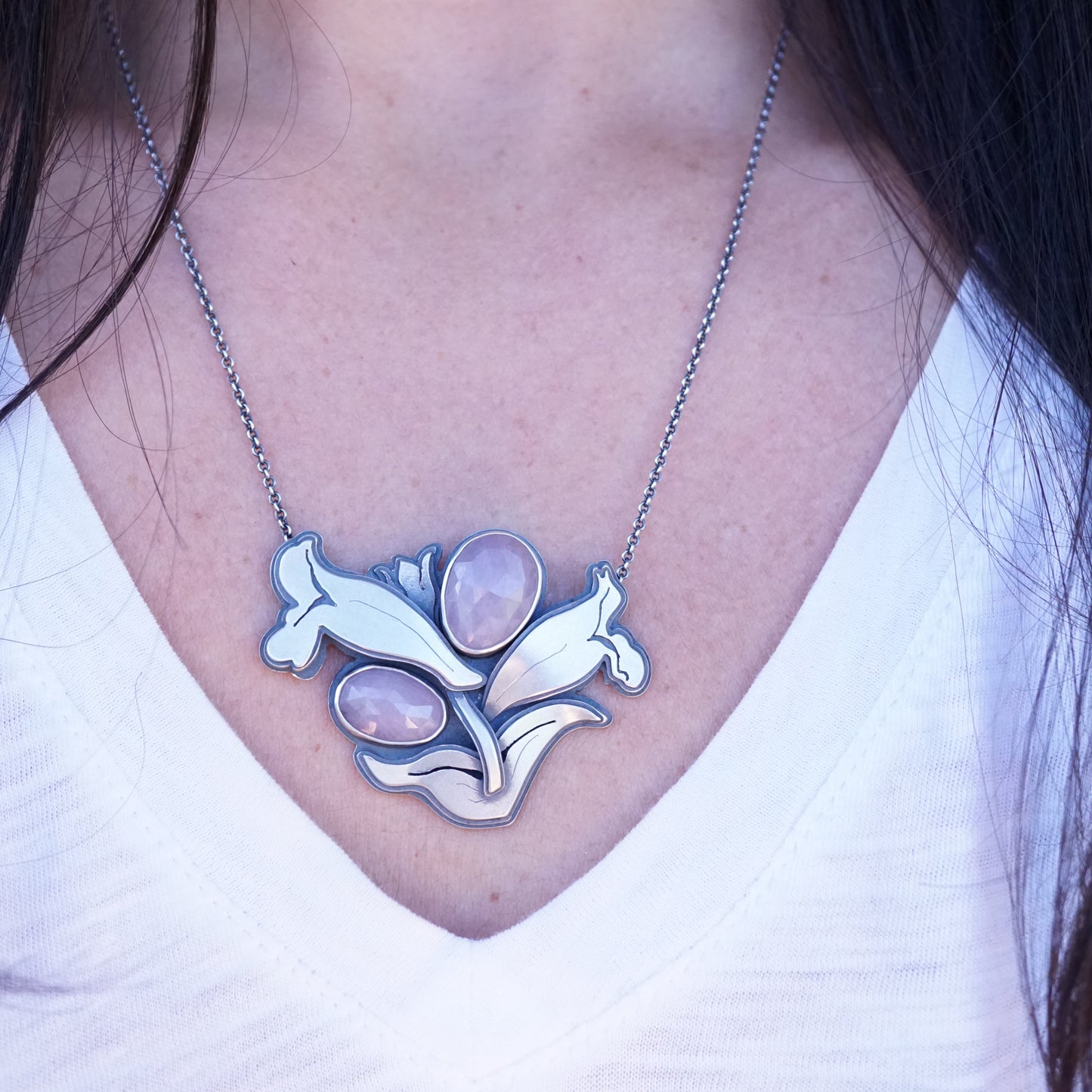 penstemon flower necklace with pink sapphire - Lumenrose