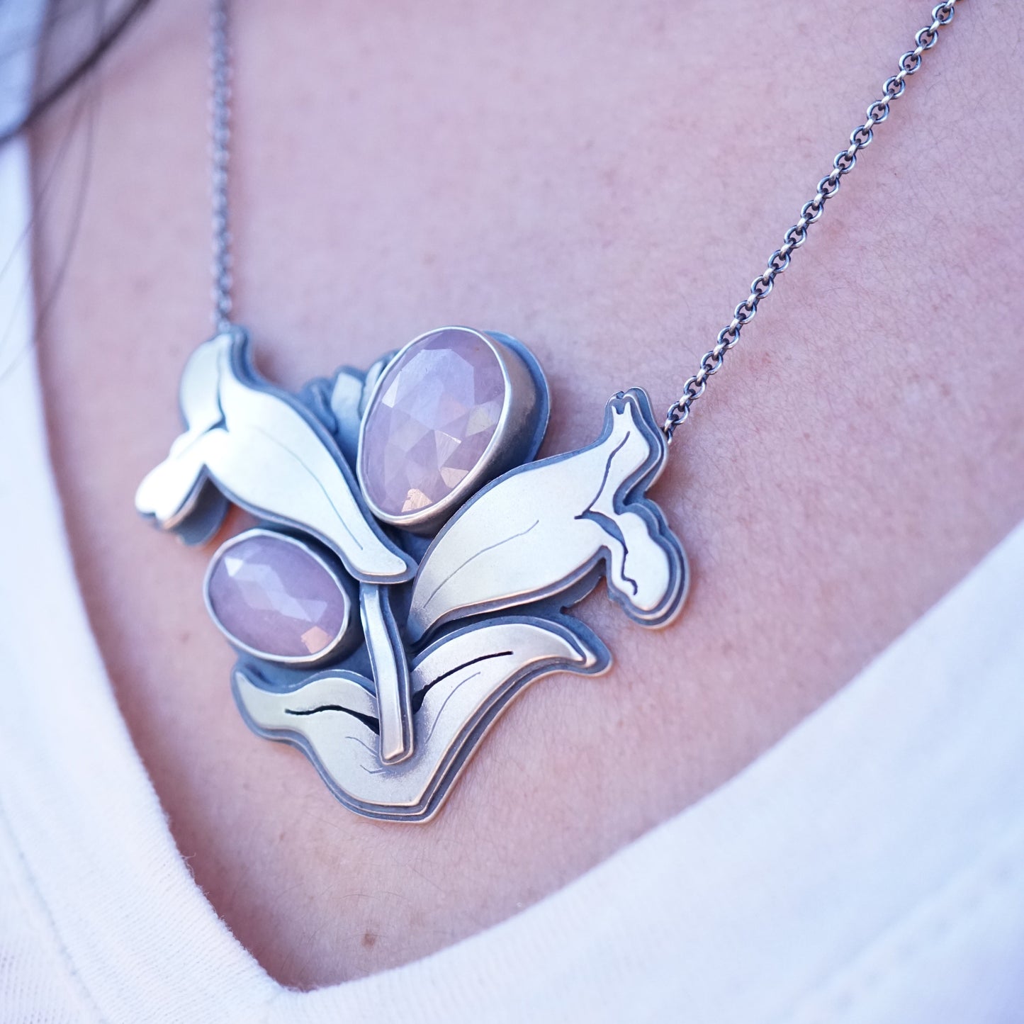 penstemon flower necklace with pink sapphire - Lumenrose