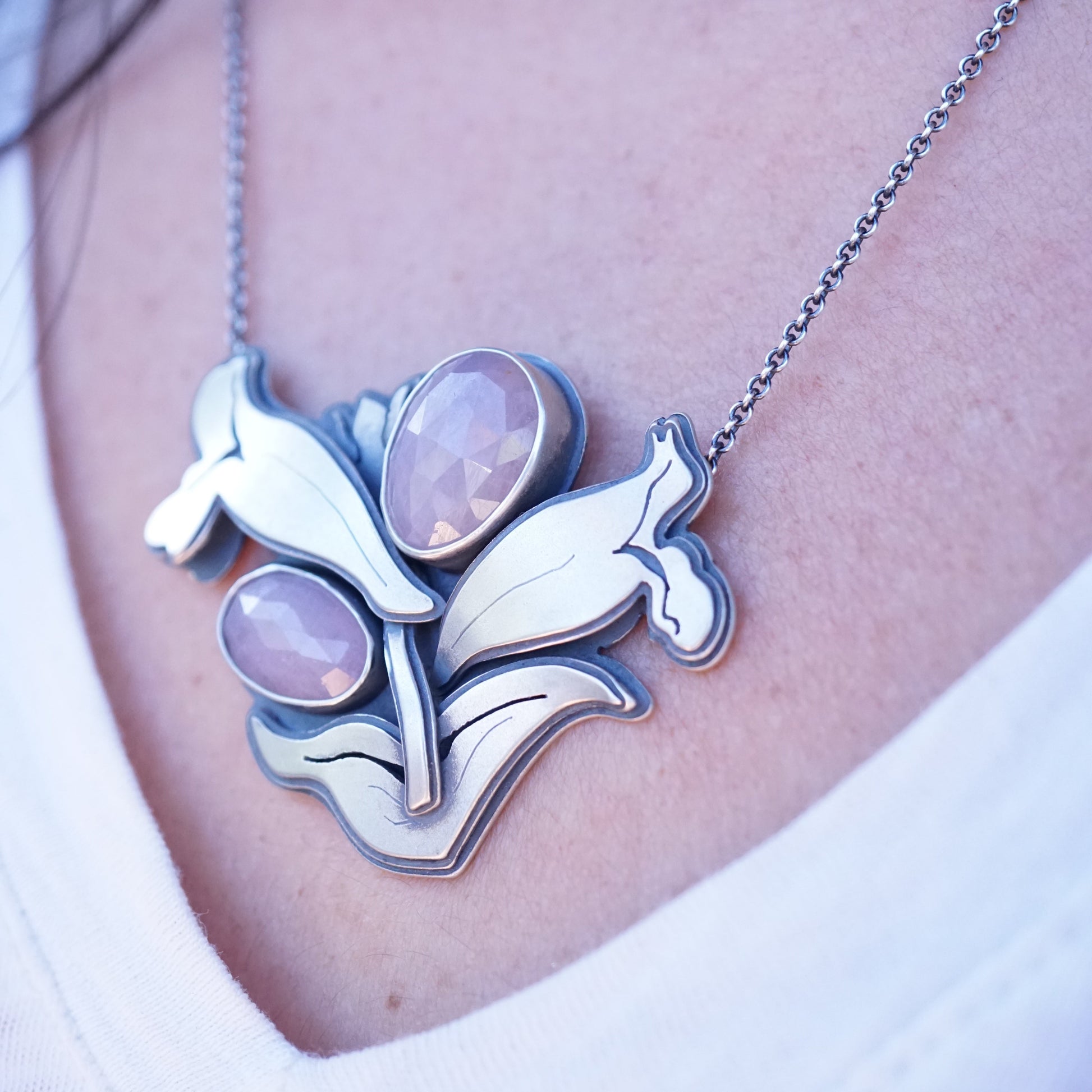 penstemon flower necklace with pink sapphire - Lumenrose