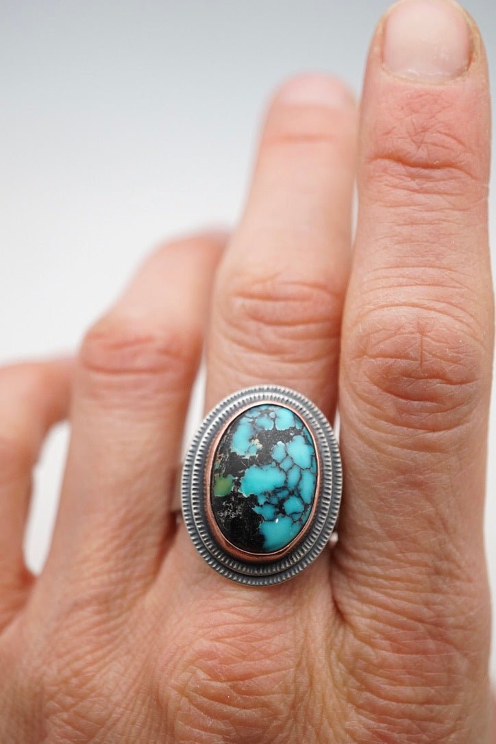 polychrome chinese turquoise ring - size 8.75 - Lumenrose