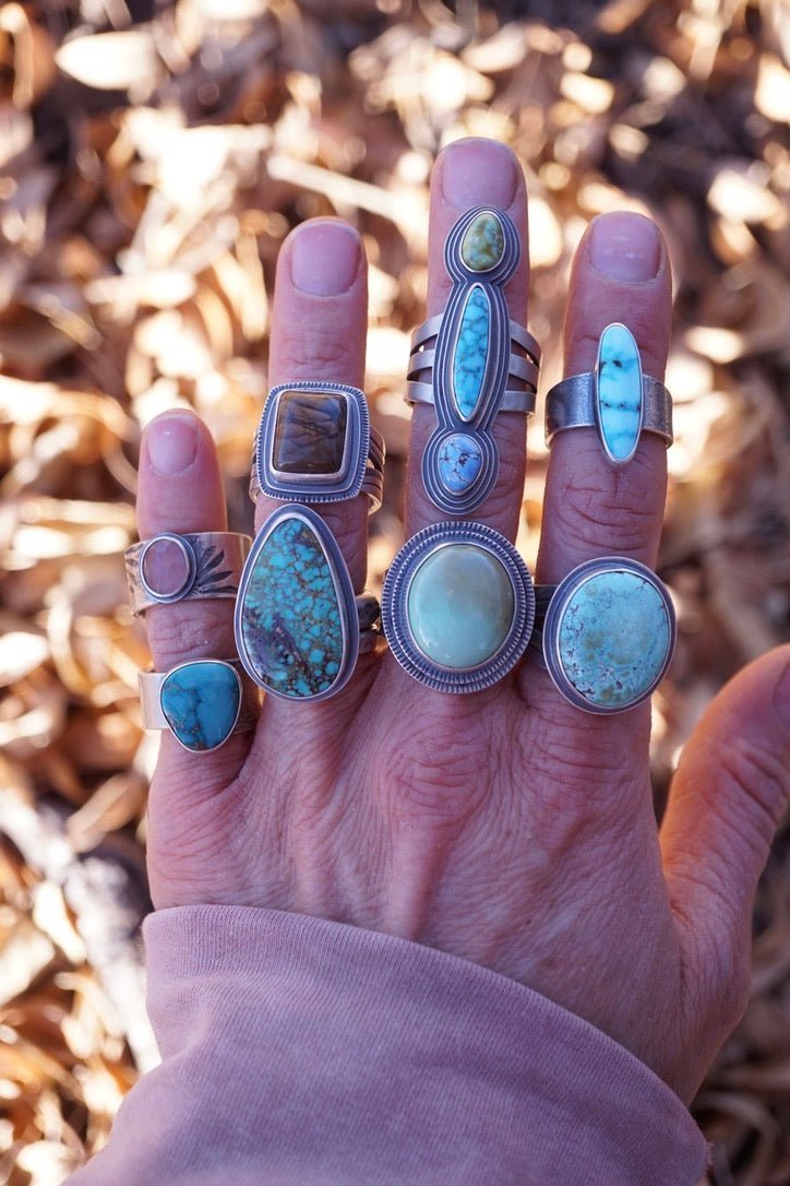 polychrome chinese turquoise stamped band ring - size 9.25 - Lumenrose