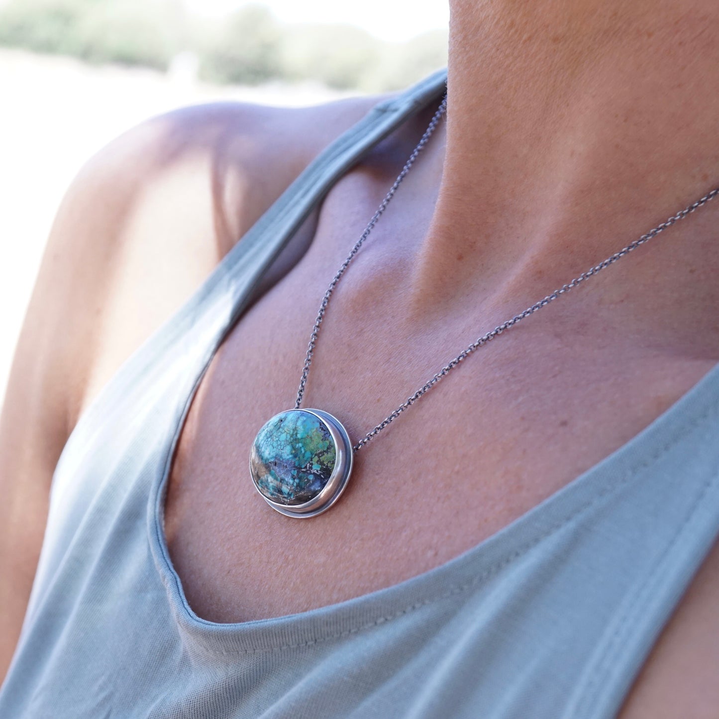 polychrome hubei turquoise oval necklace - large - Lumenrose