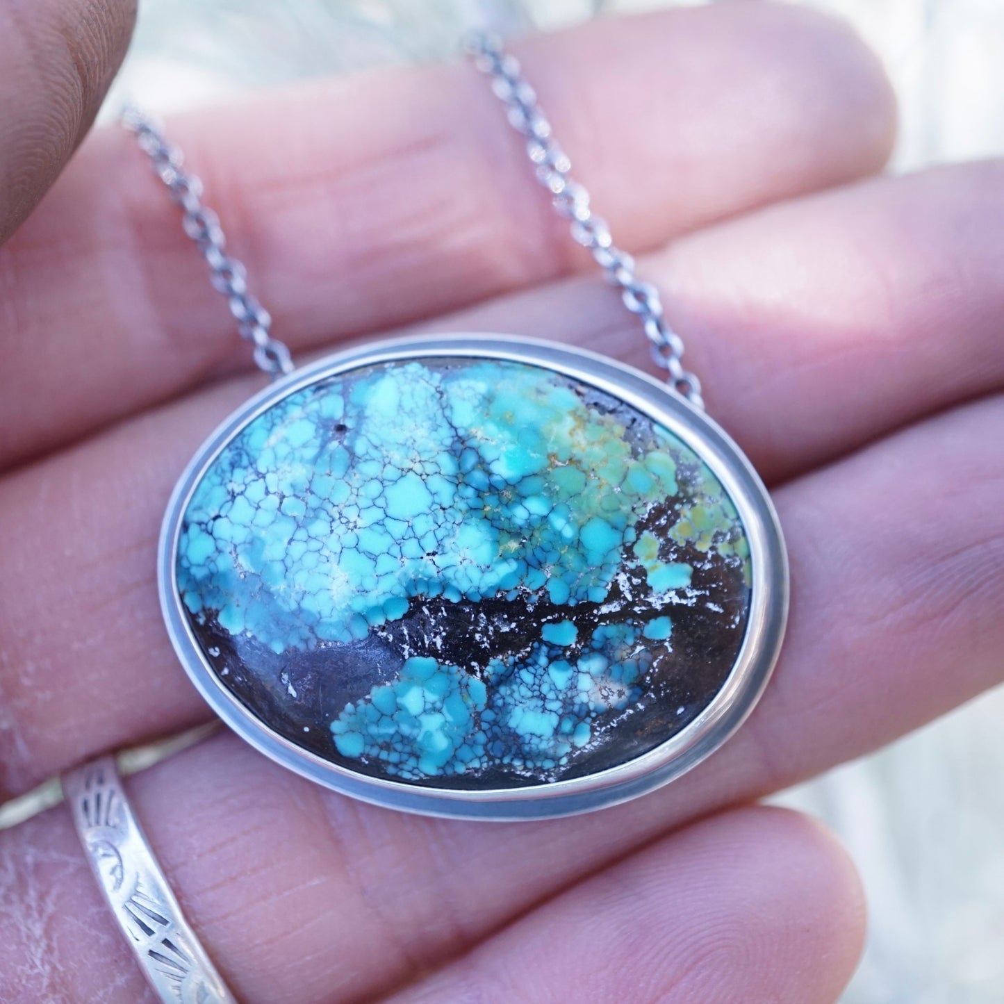 polychrome hubei turquoise oval necklace - large - Lumenrose