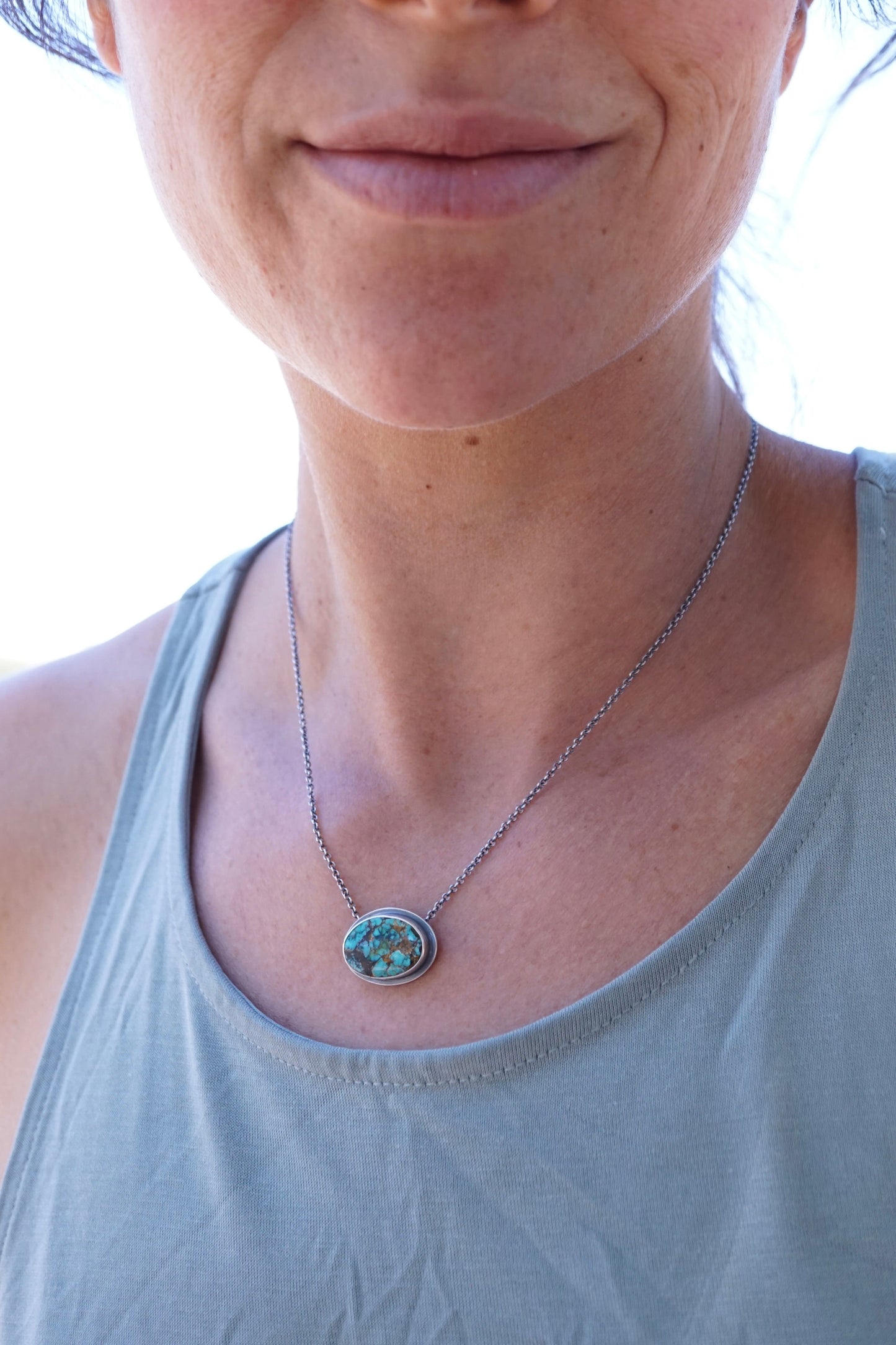 polychrome hubei turquoise oval necklace - small - Lumenrose