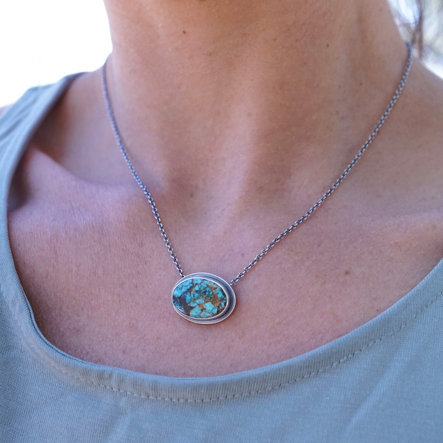 polychrome hubei turquoise oval necklace - small - Lumenrose