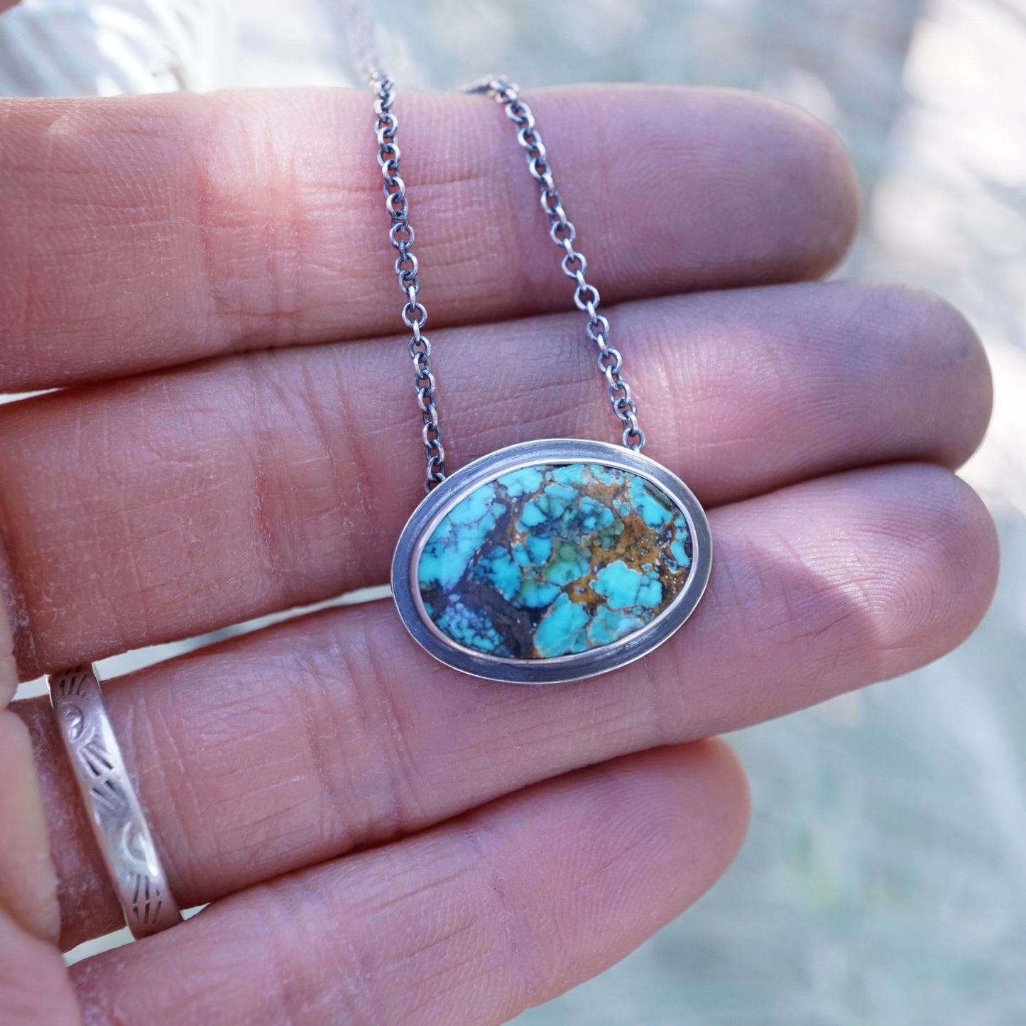 polychrome hubei turquoise oval necklace - small - Lumenrose