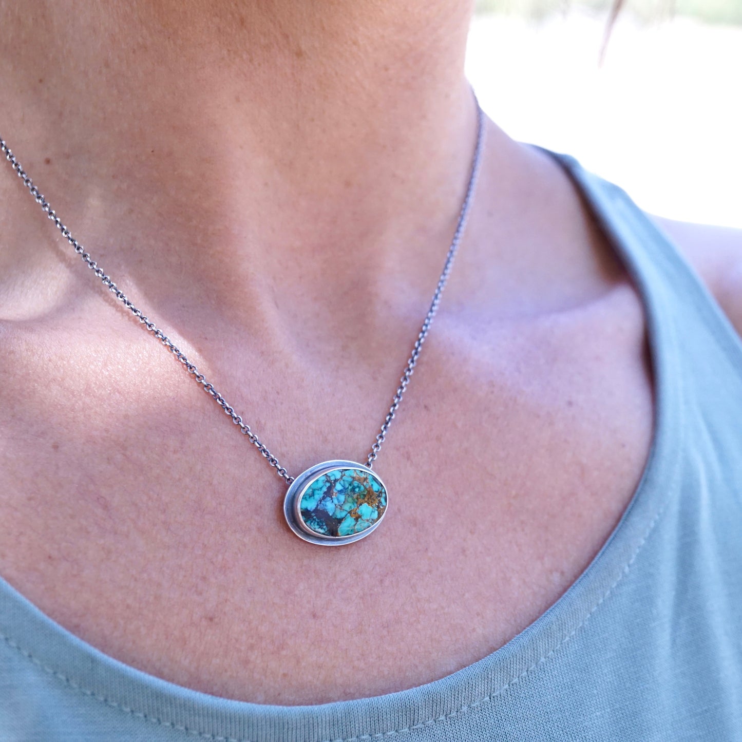 polychrome hubei turquoise oval necklace - small - Lumenrose