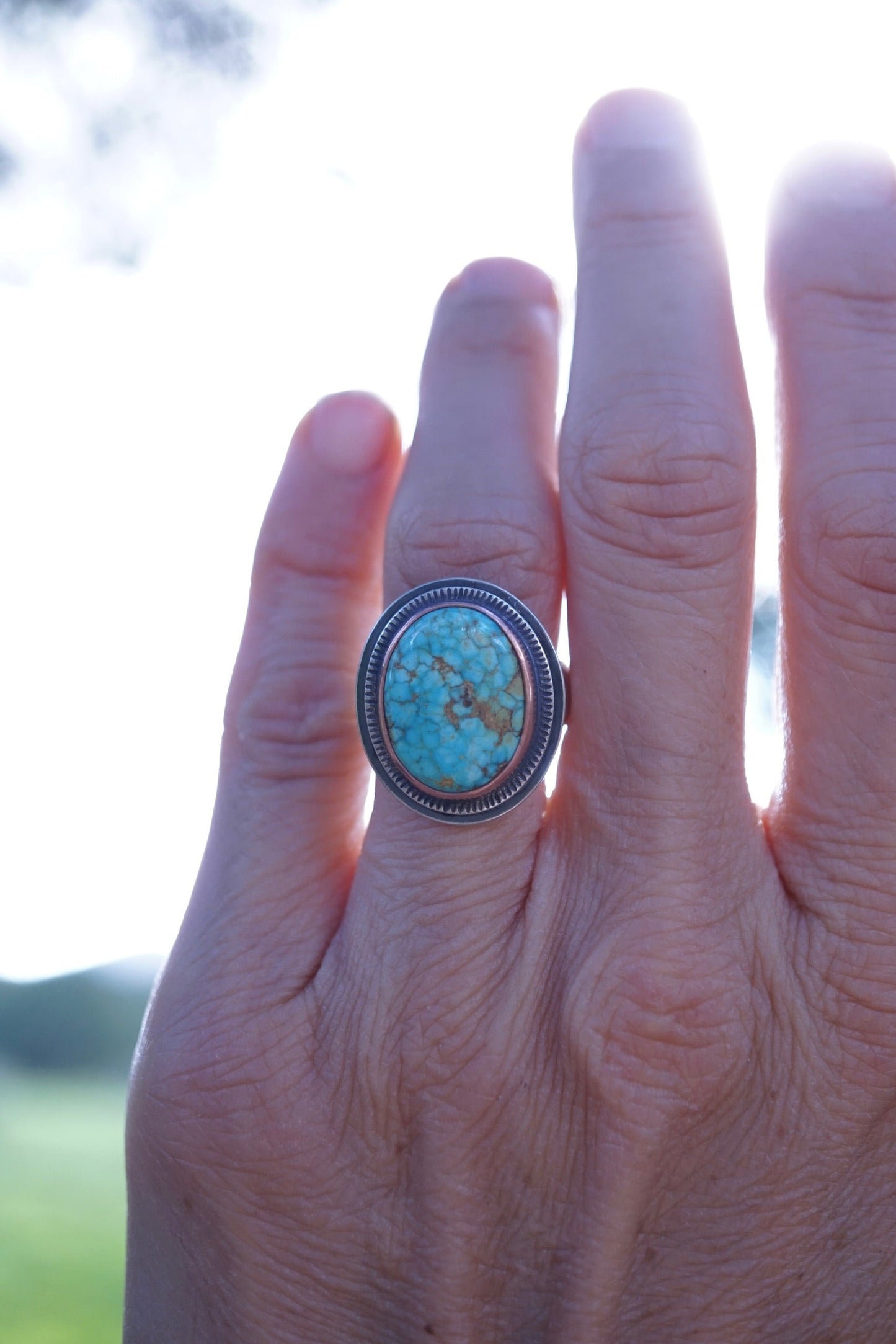 polychrome kingman turquoise ring with copper bezel - size 5.25/5.5 - Lumenrose