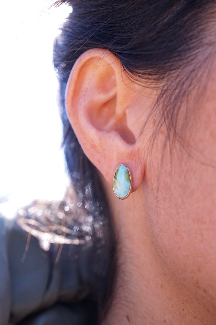 polychrome sonoran gold turquoise studs with 14k goldfill bezel - Lumenrose