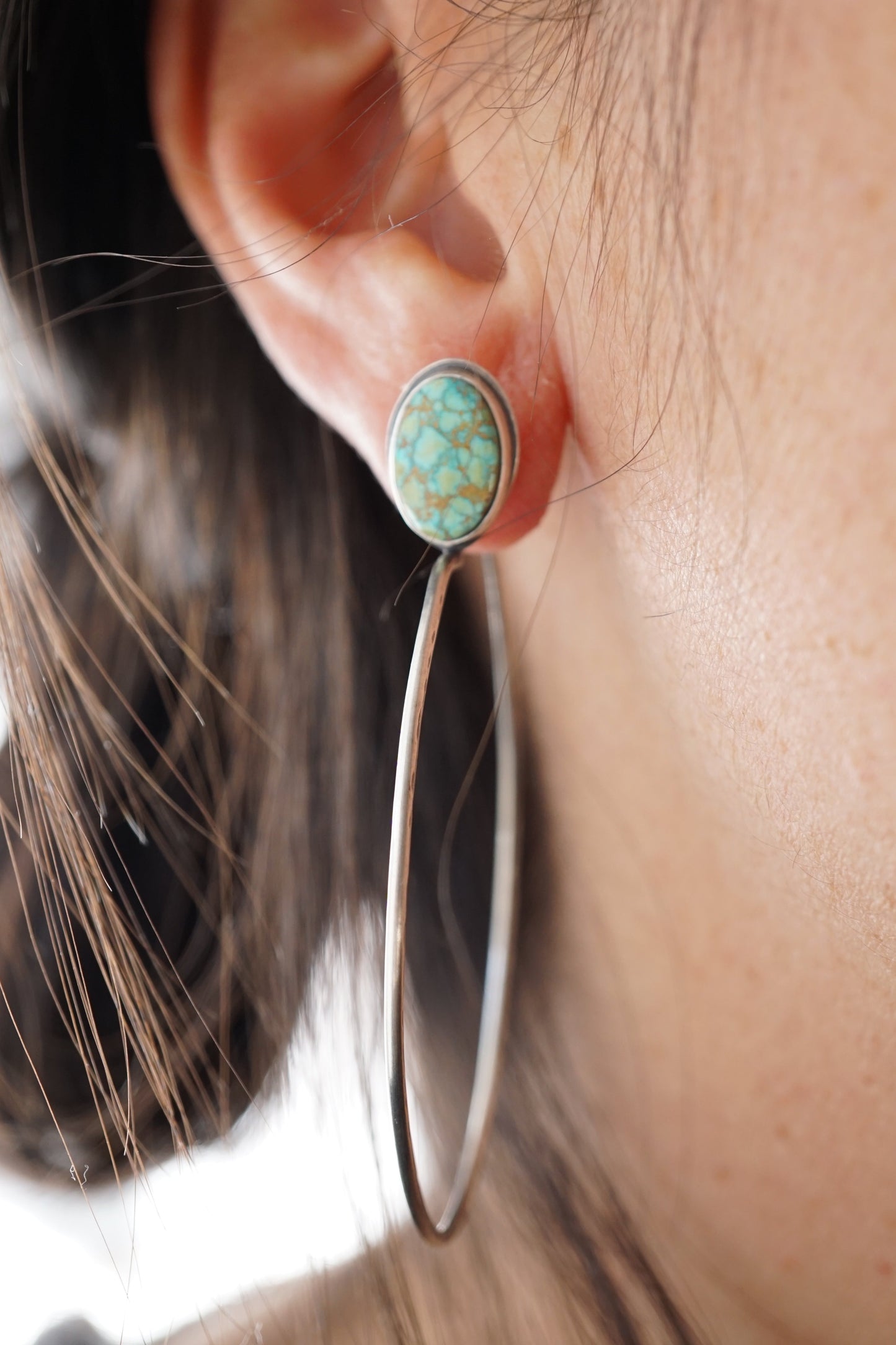 polychrome turquoise mountain turquoise + silver hoops - Lumenrose