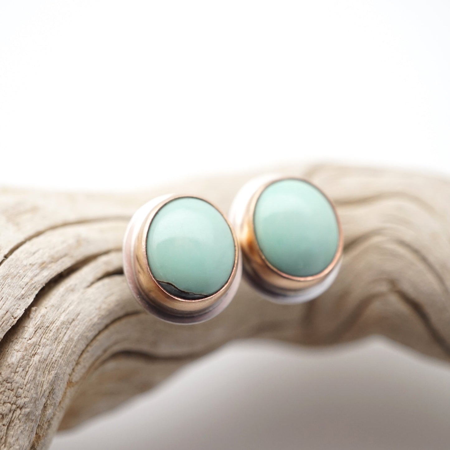 poseidon variscite + silver + 14k goldfill studs - Lumenrose