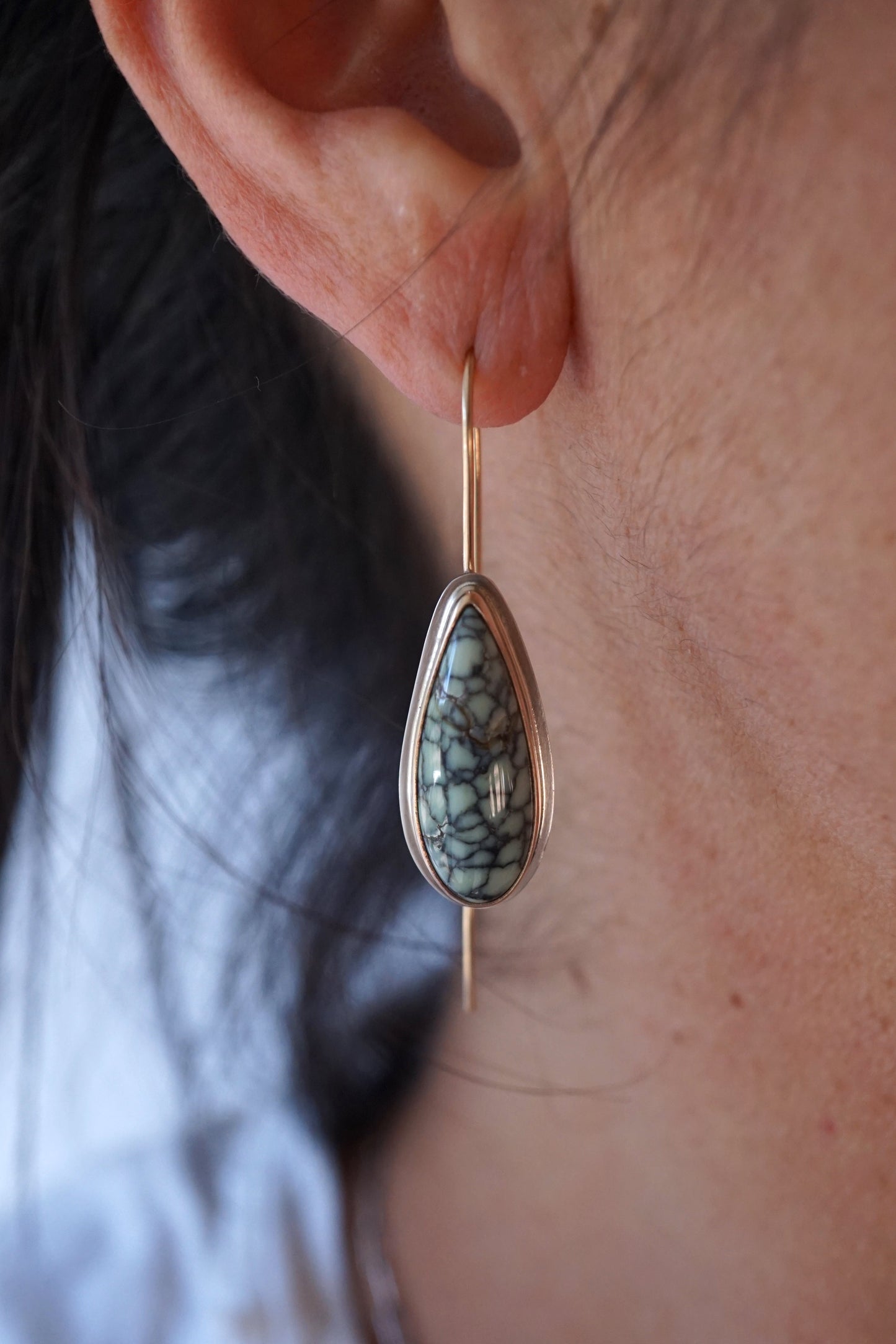 poseidon variscite + silver + 14k goldfill teardrop dangles - Lumenrose