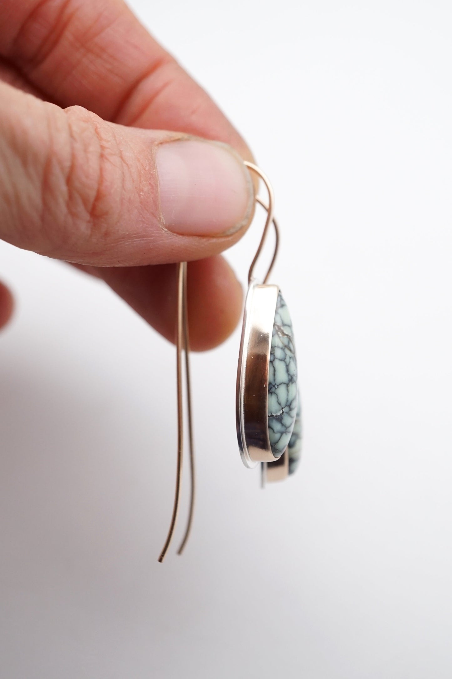 poseidon variscite + silver + 14k goldfill teardrop dangles - Lumenrose